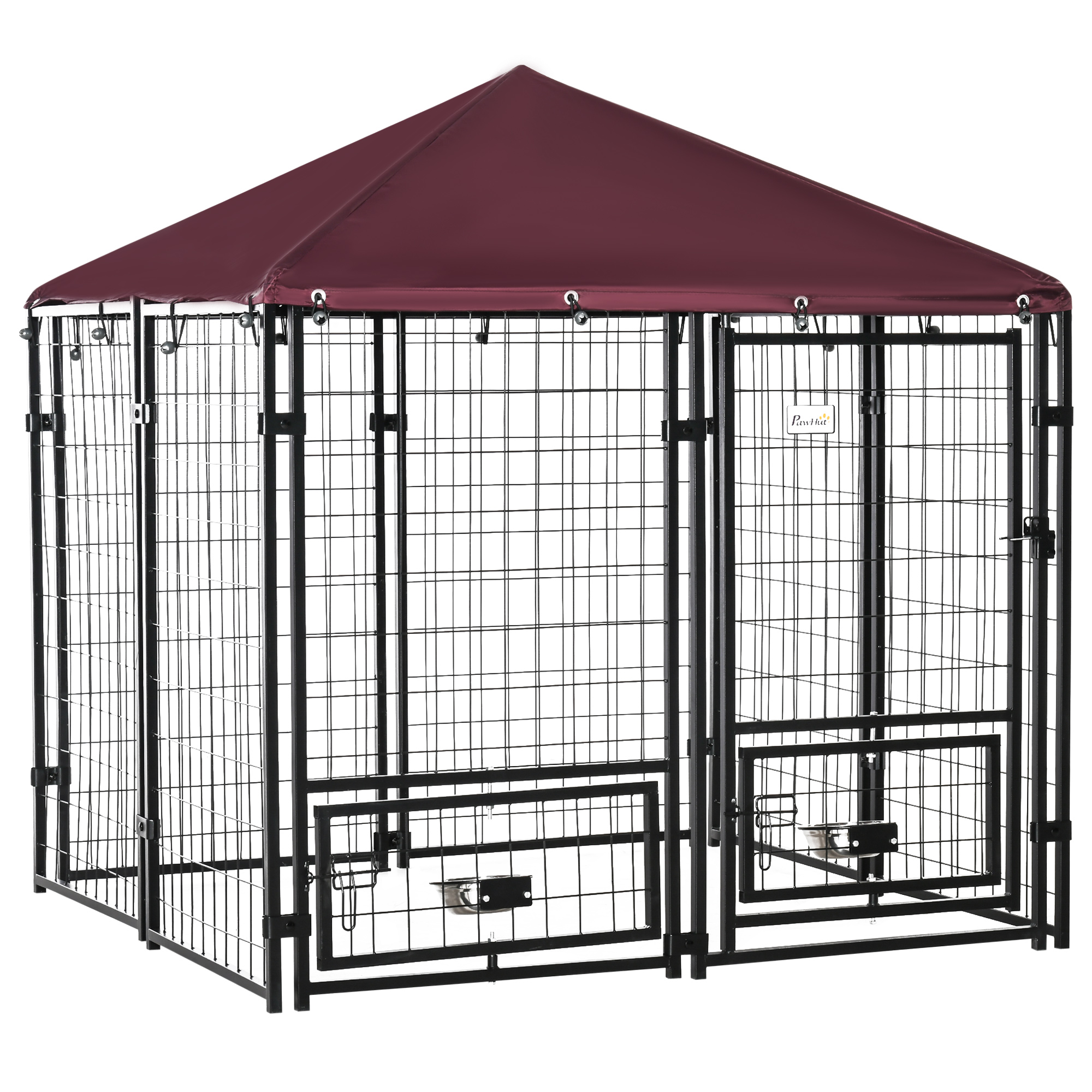 PawHut Chenil extérieur pour chiens tissu oxford avec 2 supports de bol rotatifs 8 panneaux toit imperméable 141 x 141 x 153 cm PawHut Chenil extérieur pour chiens tissu oxford avec 2 supports de bol rotatifs 8 panneaux toit imperméable 141 x 141 x 153 cm