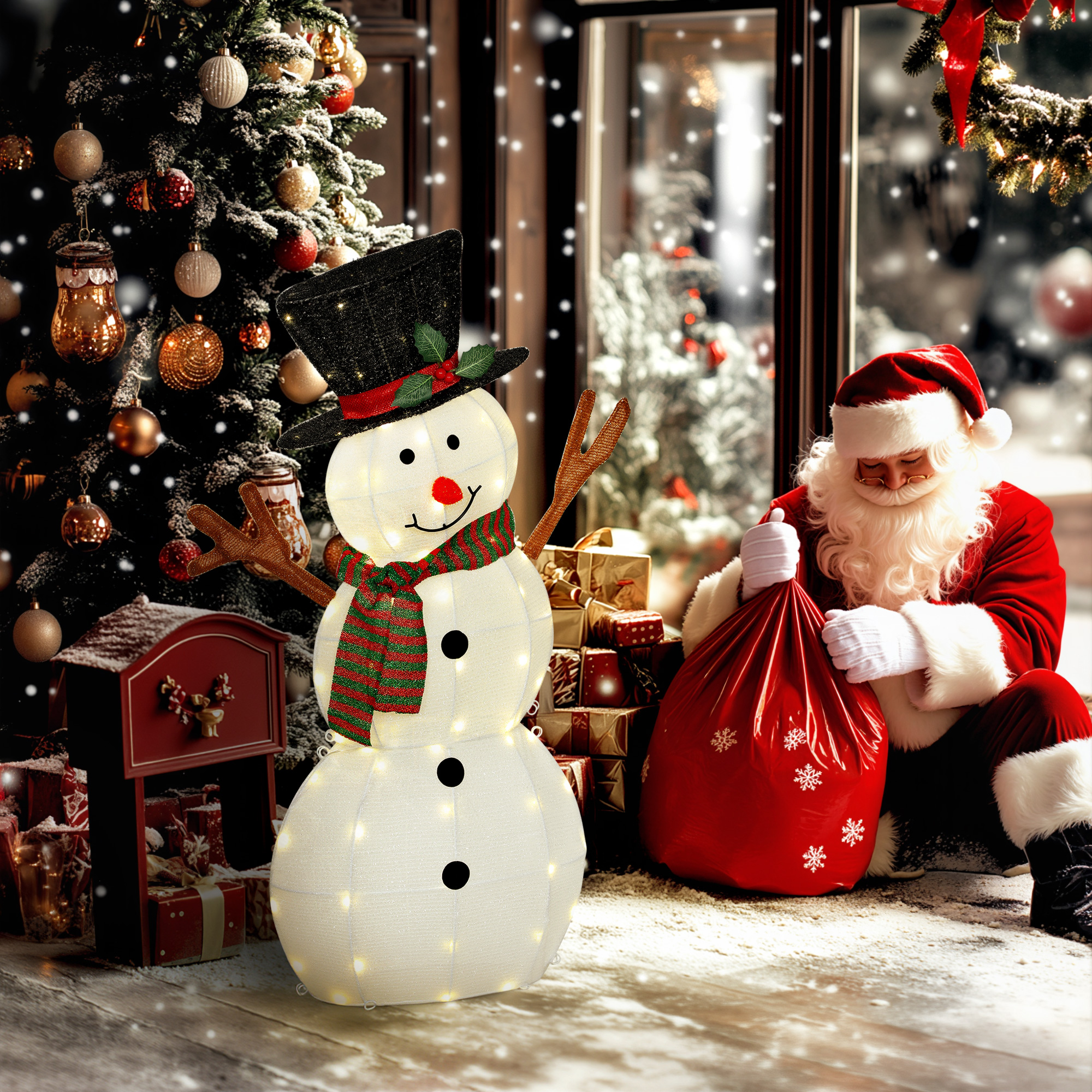 Outsunny LED Schneemann 108 cm Weihnachtsdeko mit Stahlrahmen und Spannbänd günstig online kaufen