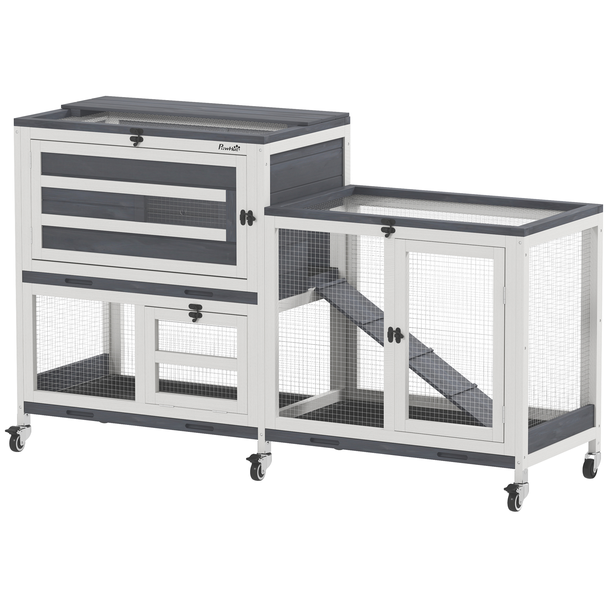 PawHut Clapier pour lapin en bois 2 étages avec roulettes, 3 plateaux, pour 2-3 lapins, 147 x 45 x 89.5cm, Gris PawHut Clapier pour lapin en bois 2 étages avec roulettes, 3 plateaux, pour 2-3 lapins, 147 x 45 x 89.5cm, Gris