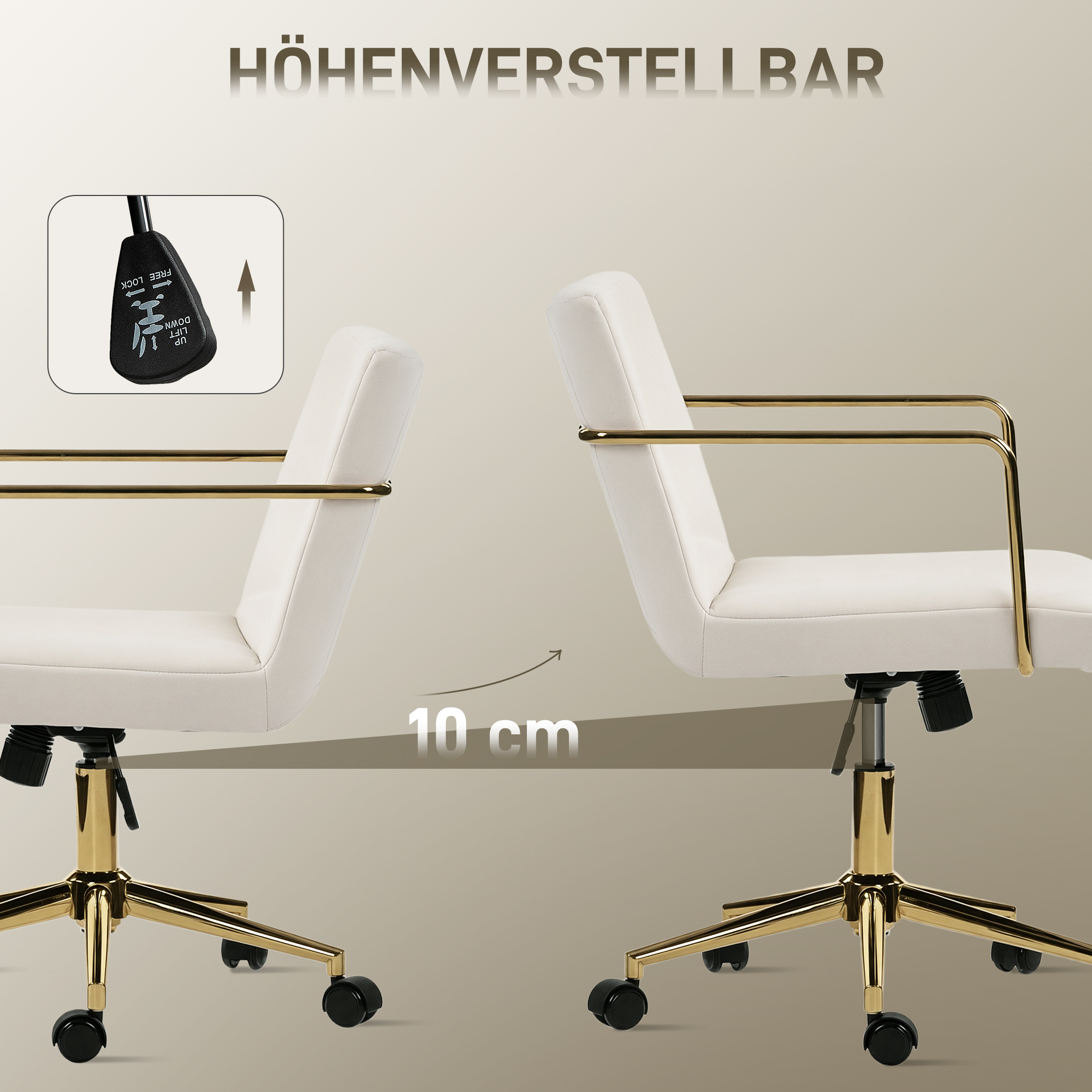 HOMCOM Bürostuhl Ergonomisch – Höhenverstellbar, Wippfunktion, Rollen, 120 Kg Belastung, Beige