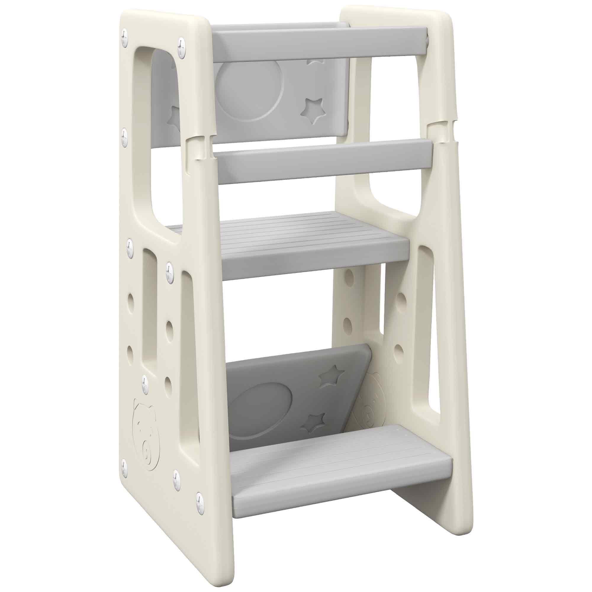 GOPLUS Tour D’Apprentissage Enfant 18-60 Mois - Hauteur Réglable 30/40/50cm - Escabeau Sécurité Avec Garde-Corps Et Antidérapants (Brun)