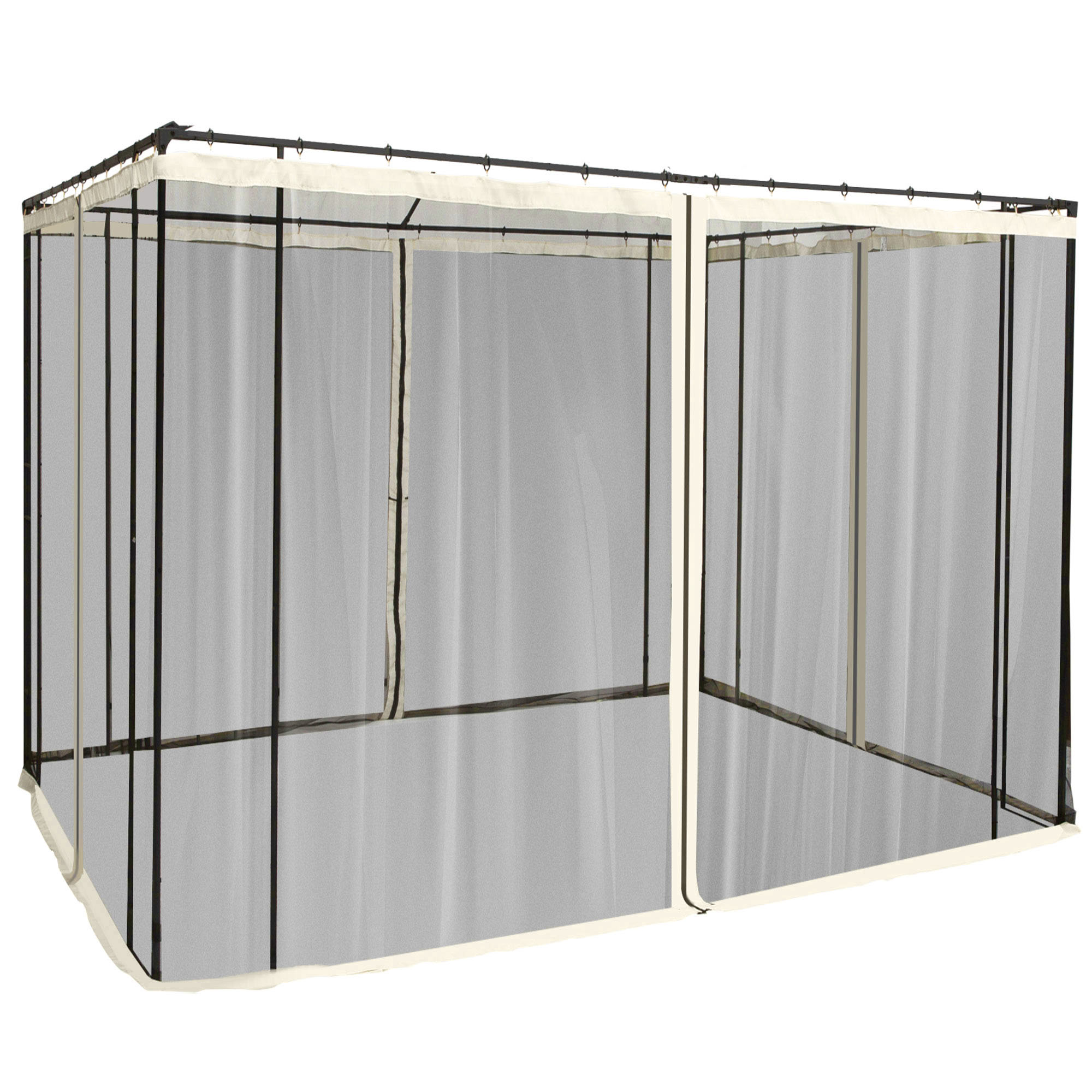 Outsunny Zanzariera per Gazebo 3x3m con Cerniere e Anelli, Pannelli da 302x207cm, Nero/Beige Aosom