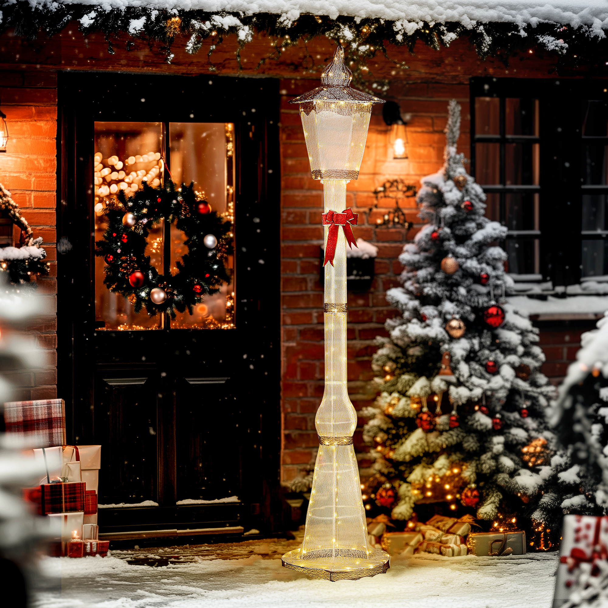 Outsunny LED Laternenpfahl 215 cm Weihnachtsdeko mit Warmweiß Leuchte, Stah günstig online kaufen