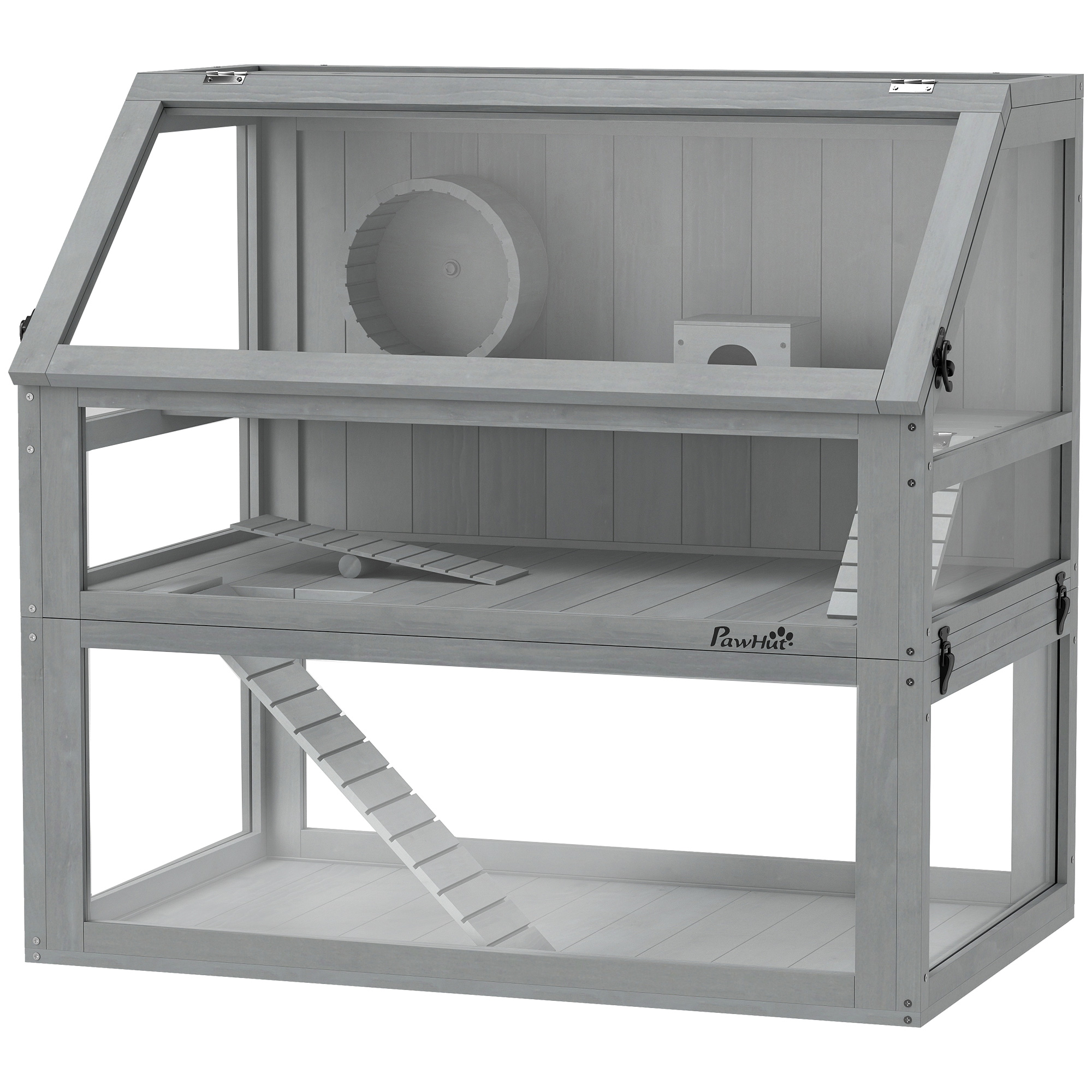 Meilleurs prix pour PawHut Cage pour hamster en bois, 3 étages avec sous-sol profond, plateaux amovibles, pour petits animaux, 80x50x76cm, Gris clair