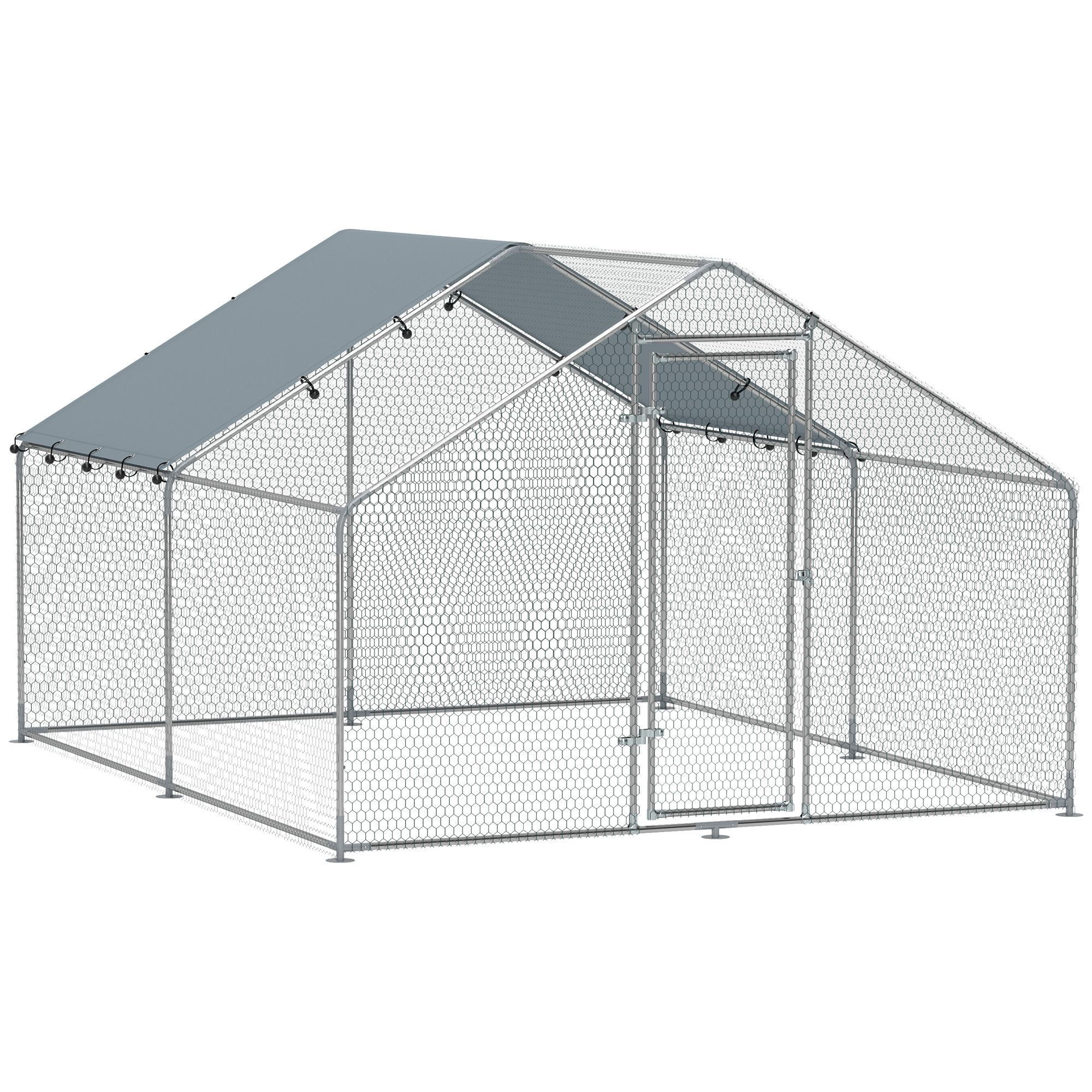 PawHut Poulailler, grand poulailler en métal avec couverture imperméable et anti-UV, cage pour 10-15 poules, 3 x 3,4 x 1,9m