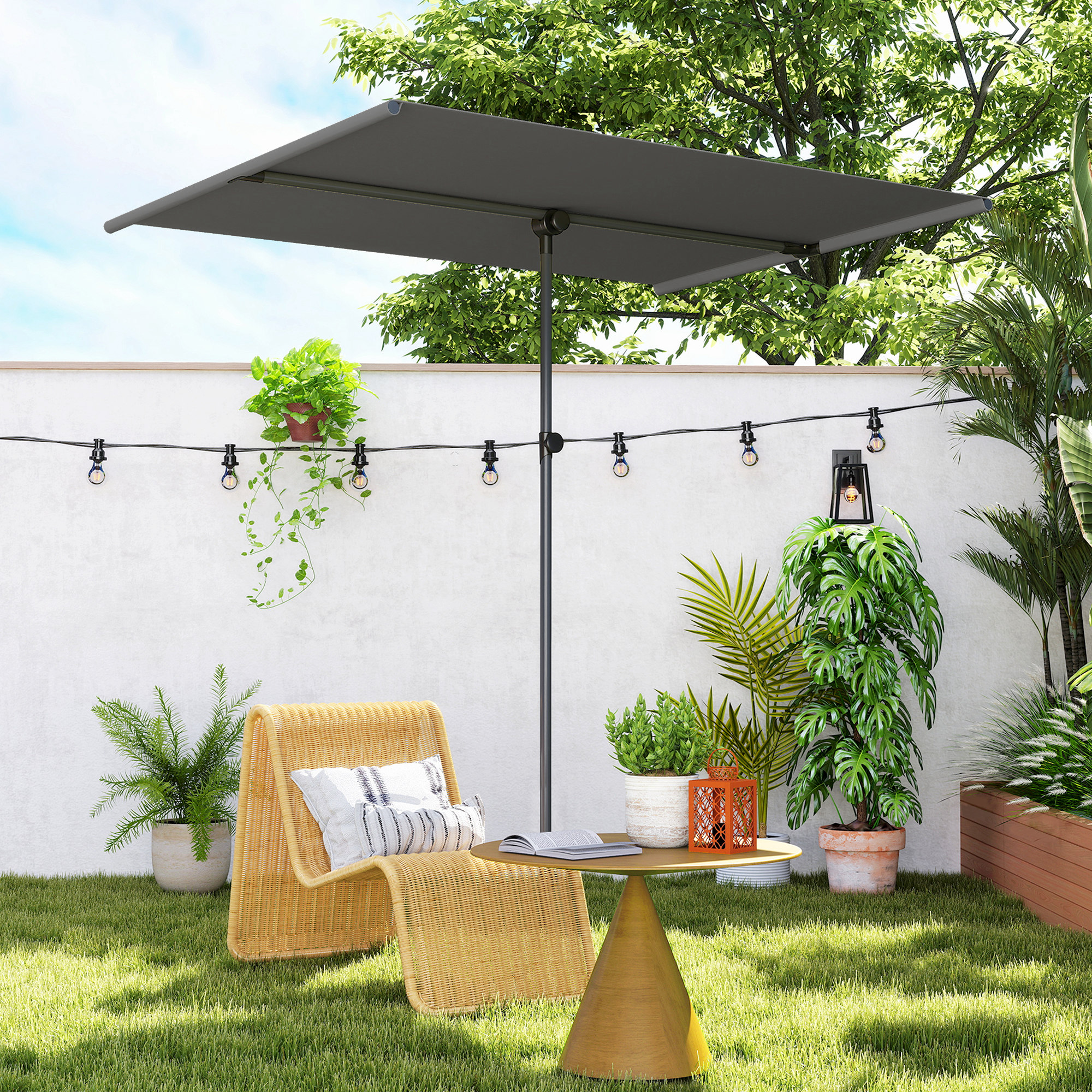 Outsunny Sonnenschirm 180 Grad drehbar Höhenverstellbar Gartenschirm mit Al günstig online kaufen