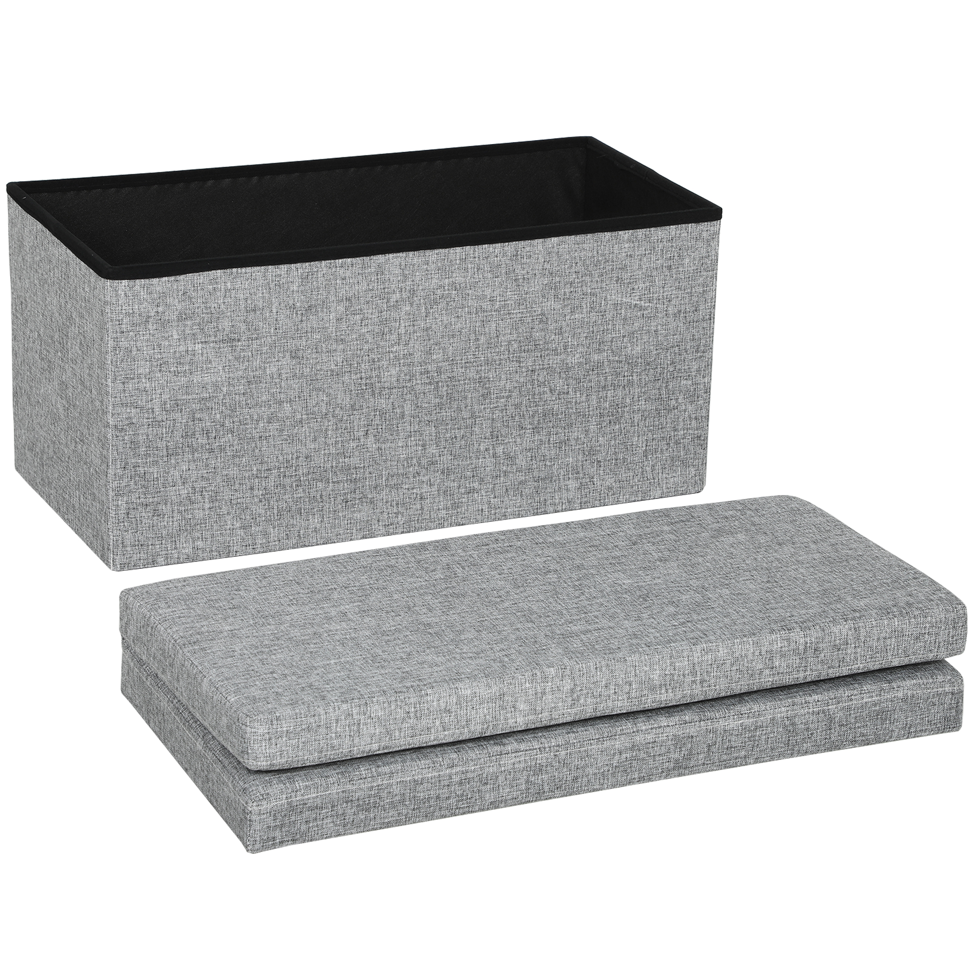 Banquette Coffre Pliable avec Dossier et Coffre de 77 L, Revêtement en Tissu, Gris