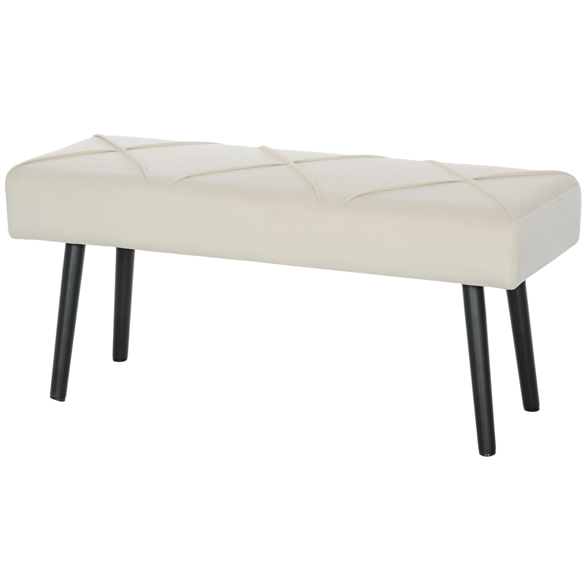 HOMCOM Tabouret de bout de lit multifonction avec pieds en acier et assise rembourrée pour entrée couloir 100x36x45 cm blanc crème