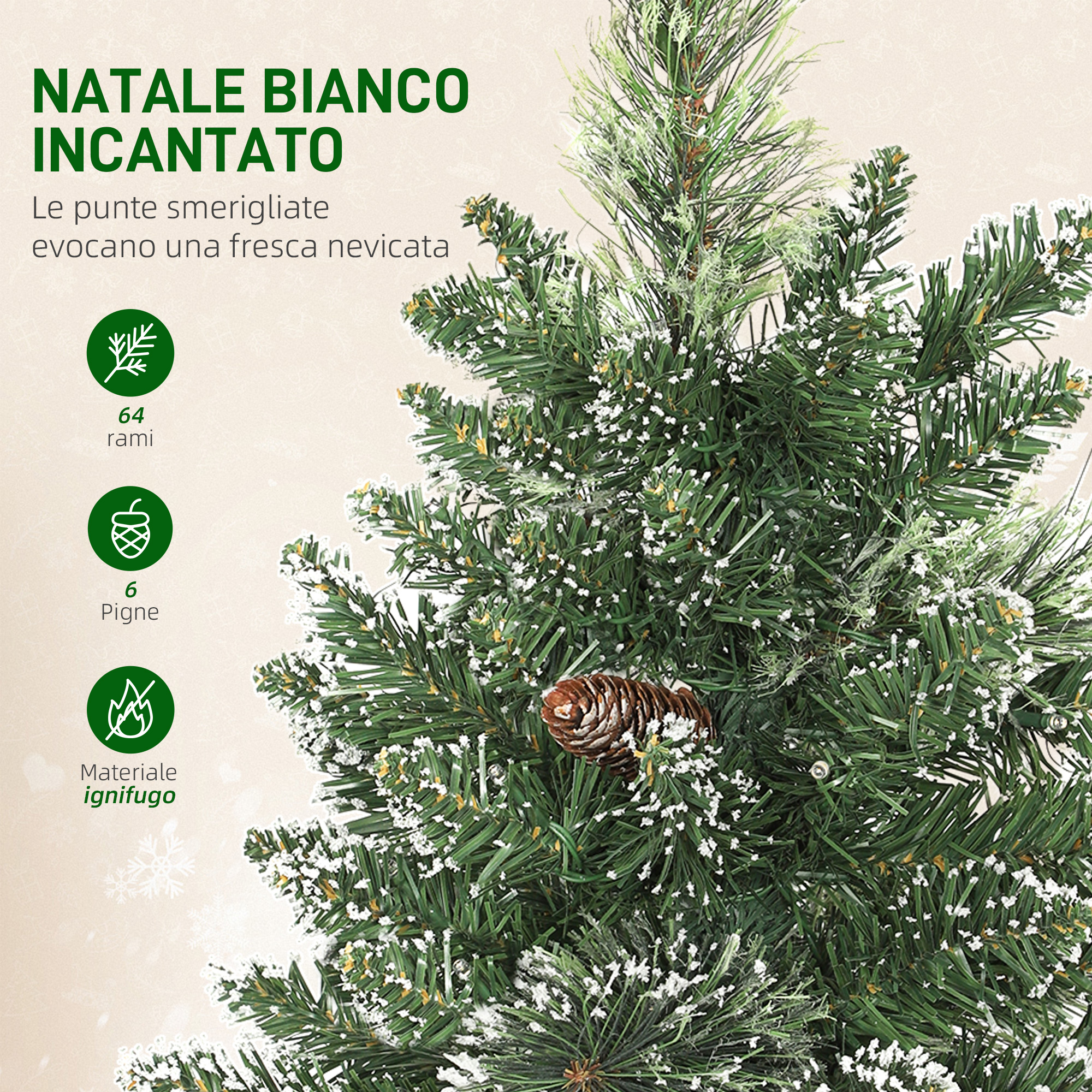 Albero di Natale artificiale 60 cm, mini albero di Natale da tavolo floccato con 35 LED, pigne, a batteria, verde | Leroy Merlin