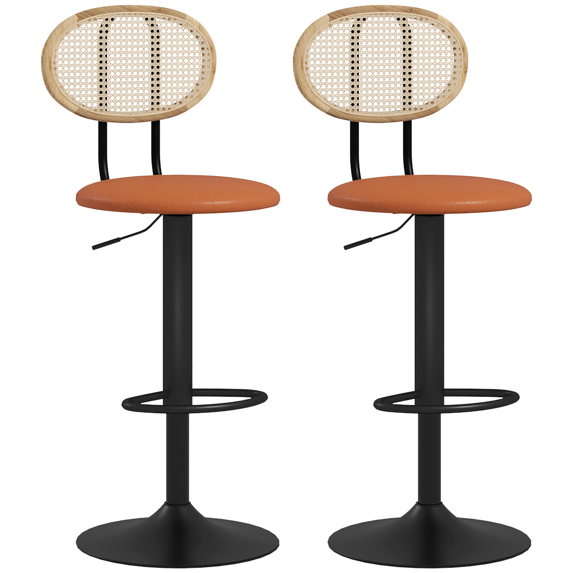 HOMCOM Lot de 2 tabourets de bar chaises de bar hauteur réglable avec dossier en rotin et repose-pieds, marron HOMCOM Lot de 2 tabourets de bar chaises de bar hauteur réglable avec dossier en rotin et repose-pieds, marron