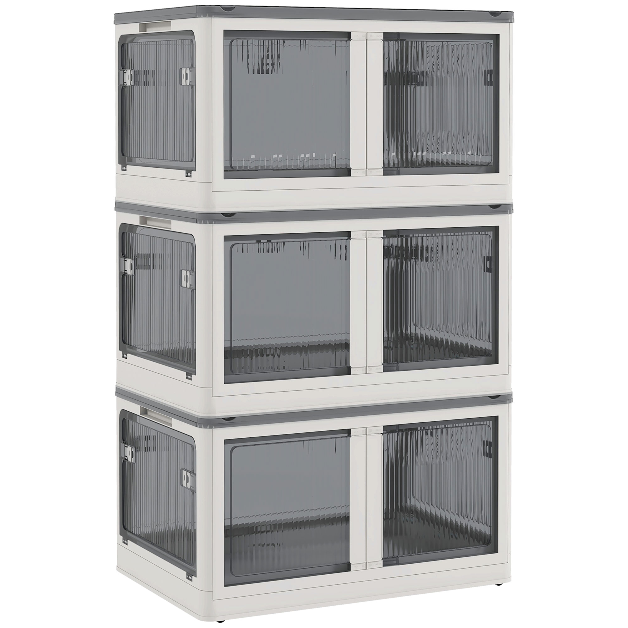 HOMCOM 69L Boîtes de rangement pliables et empilables en plastique avec couvercle et 4 roulettes, accès à 5 côtés, blanc HOMCOM 69L Boîtes de rangement pliables et empilables en plastique avec couvercle et 4 roulettes, accès à 5 côtés, blanc