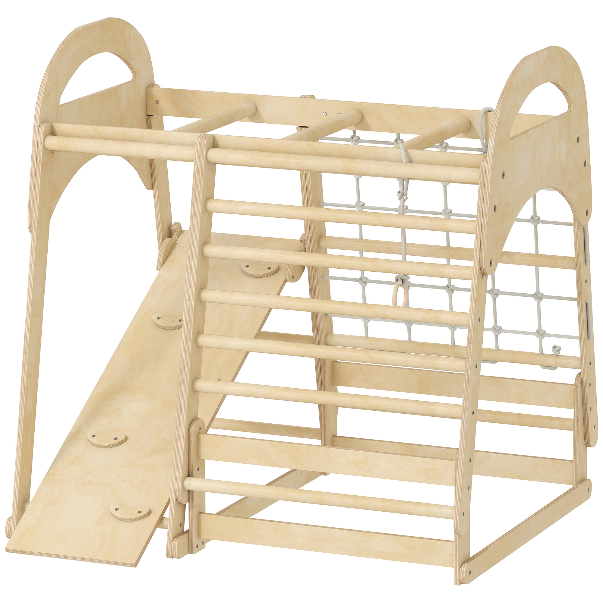 AIYAPLAY Module d'escalade intérieur, design 6-en-1, toboggan, barres d'escalade, mur d'escalade, échelle, filet d'escalade, 3-6 ans, bois