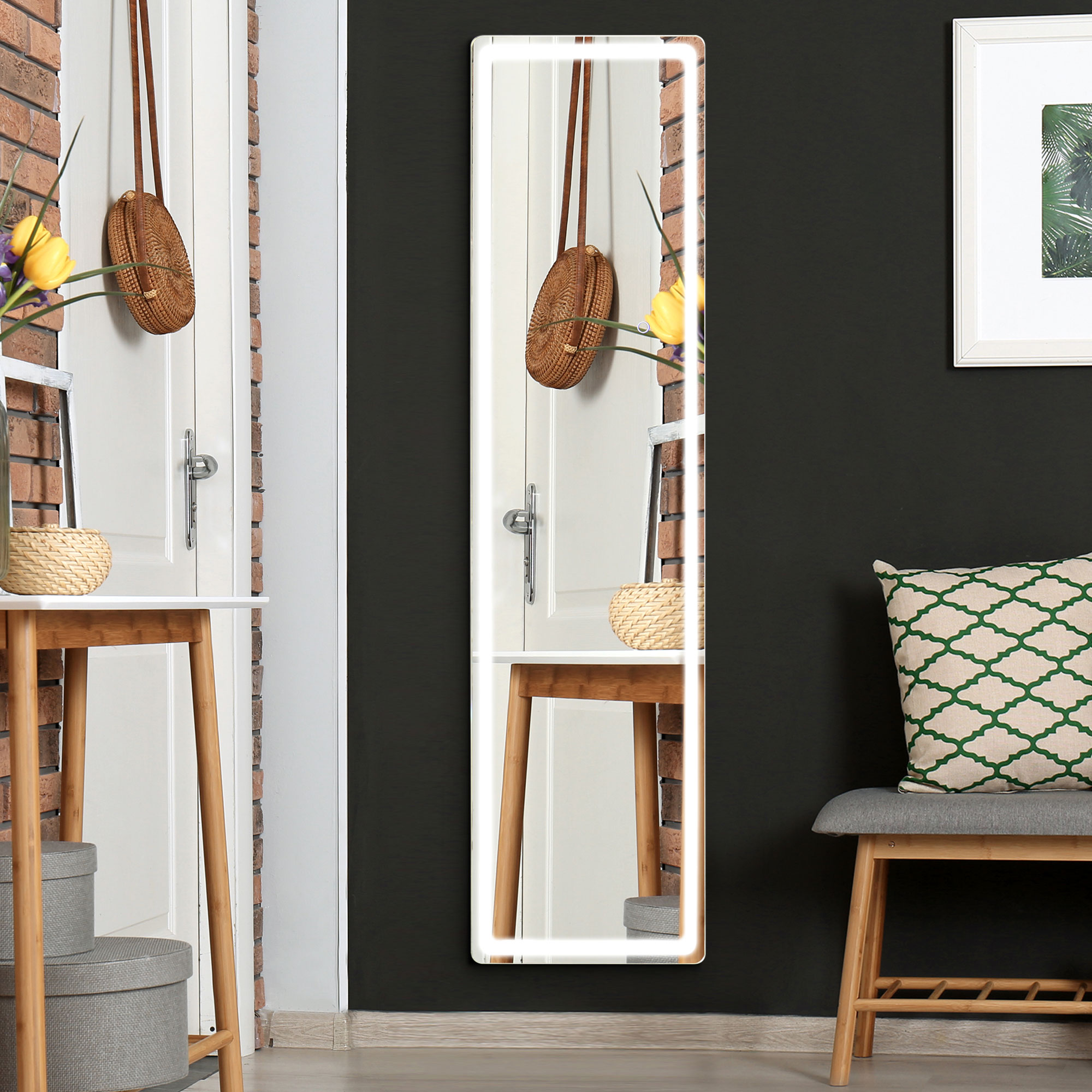 HOMCOM 2 in 1 Standspiegel mit LED-Beleuchtung, freistehend, Ganzkörperspie günstig online kaufen