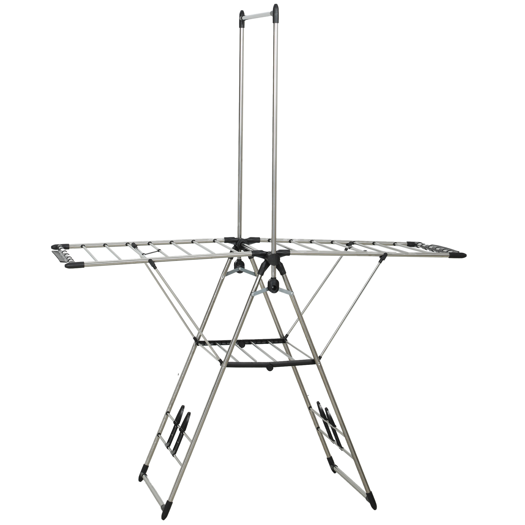 HOMCOM Stendibiancheria pieghevole da terra con ali regolabili, portascarpe, in acciaio inox, 156,5 x 68 x 192 cm, Argento   Aosom Italy