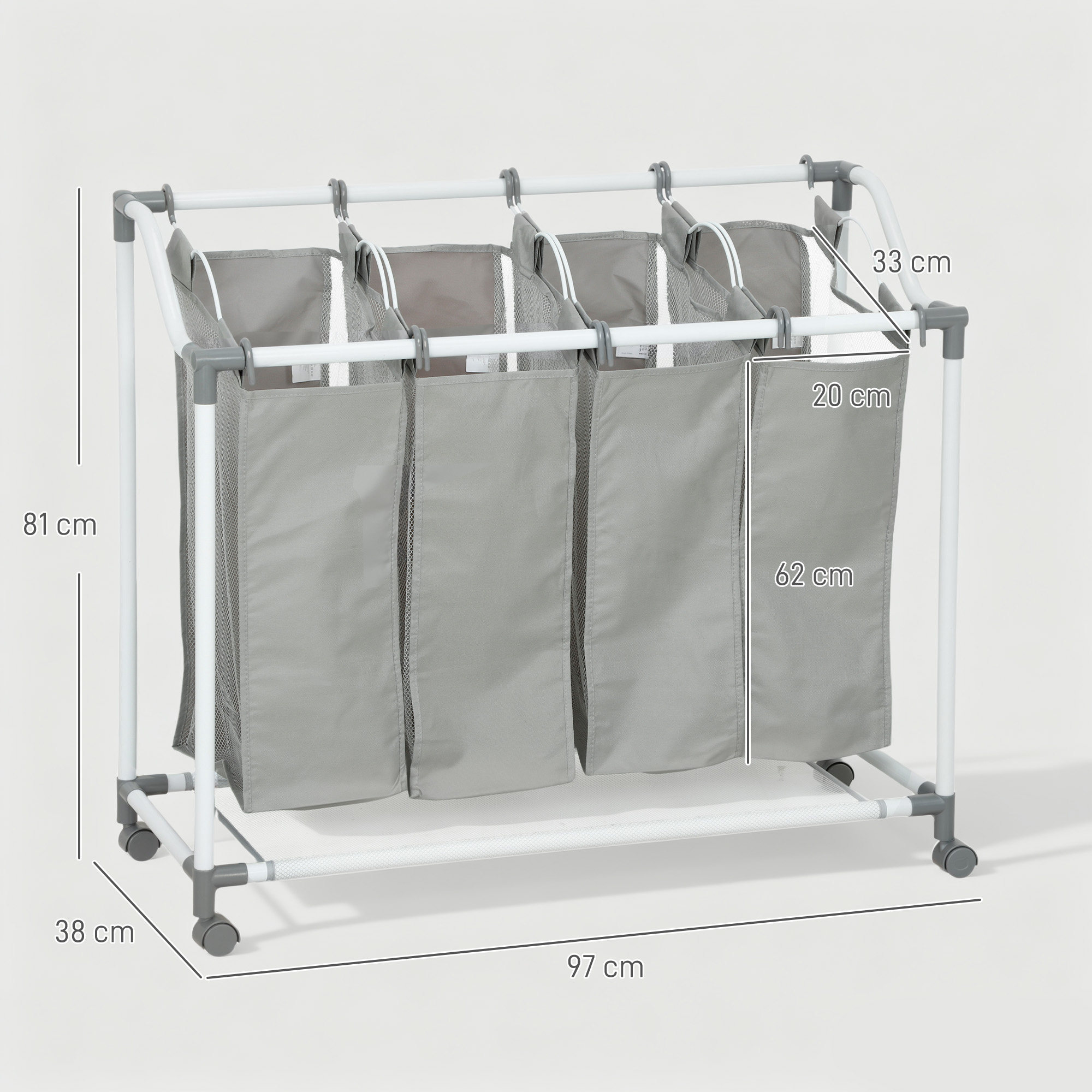 HOMCOM Wäschekorb mit 4 Fächer 160 L Wäschesammler mit Rädern, herausnehmba günstig online kaufen