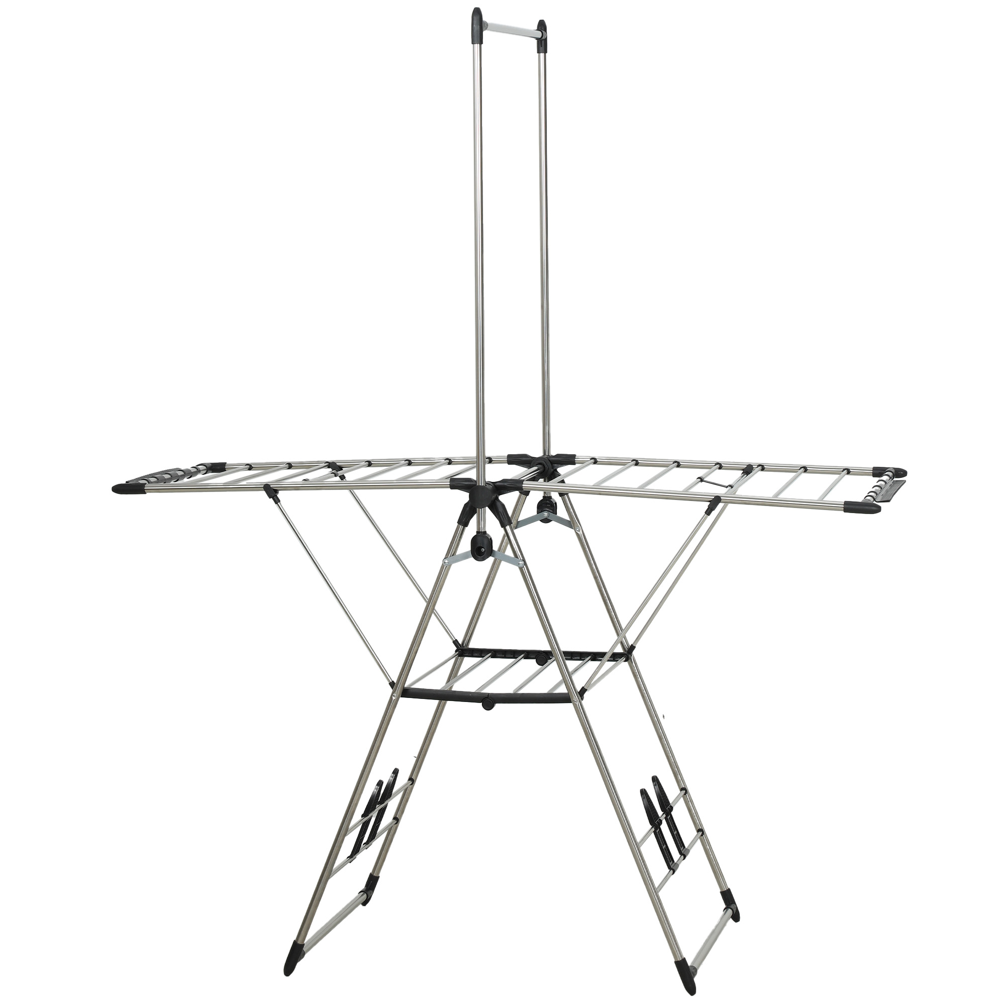 HOMCOM Étendoir pliable séchoir sur pied avec ailes réglables, porte-chaussures, acier inoxydable, 156,5 x 68 x 192 cm, argent
