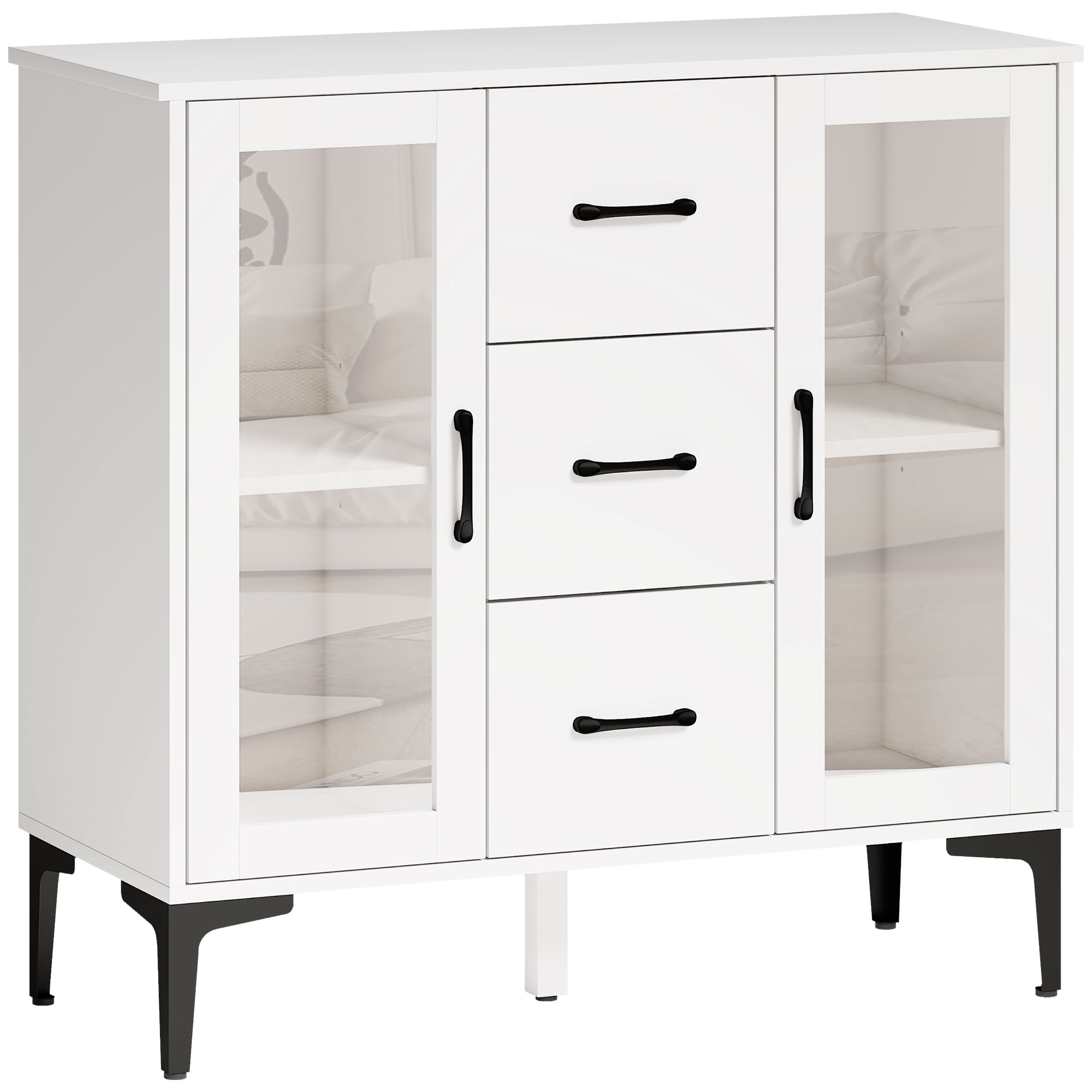 IKEA KAST MET 4 LADES, PLANKEN EN GLAZEN DEUR in Leidschendam - Huis en
