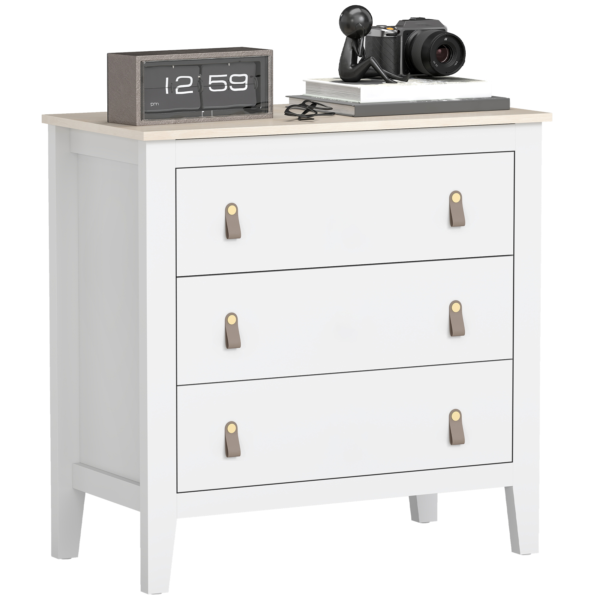 HOMCOM Commode 4 Tiroirs Style Moderne Effet Bois Blanc - Meuble Rangement Chambre, Salon, Couloir Avec Poignées Polyuréthane Et Anti-Basculement, 60x40x98 Cm