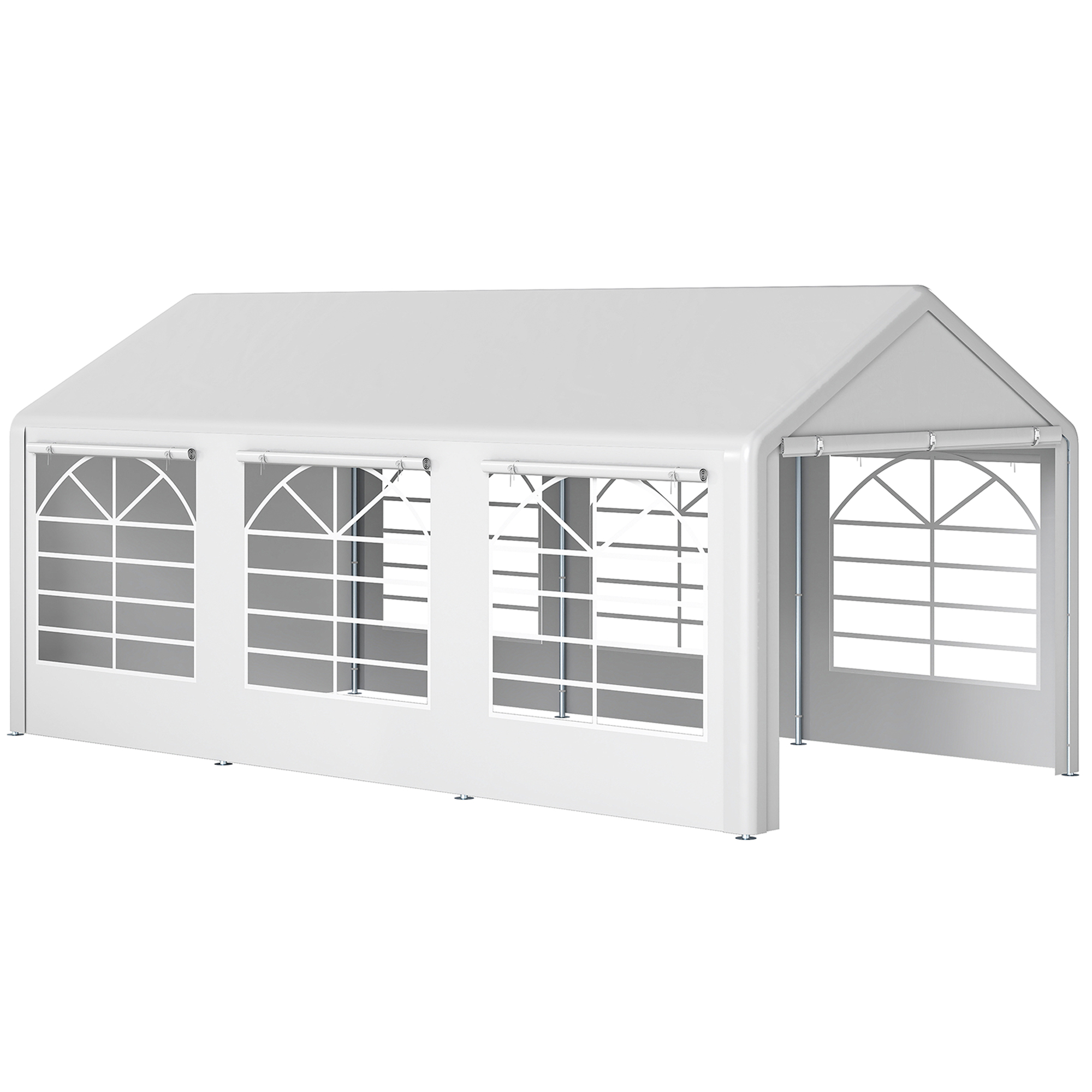 Outsunny Pavillon Partyzelt Garten Festzelt Gartenpavillon mit 4 Seitenwänden Fenster Polyester+Metall Weiß 3x6m Aosom