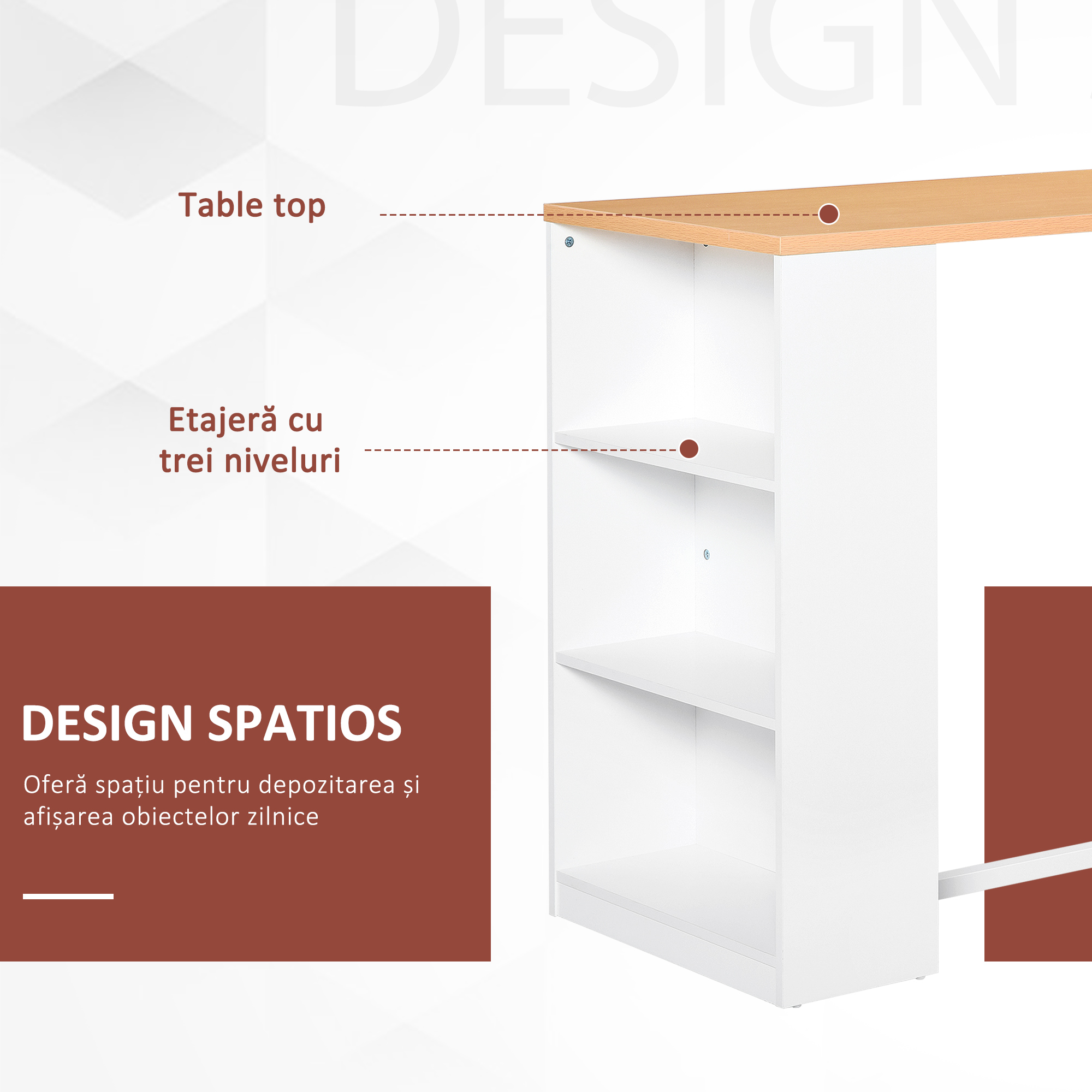  masa tip bar, pentru bucatarie, 115x55x100cm, alb [3]