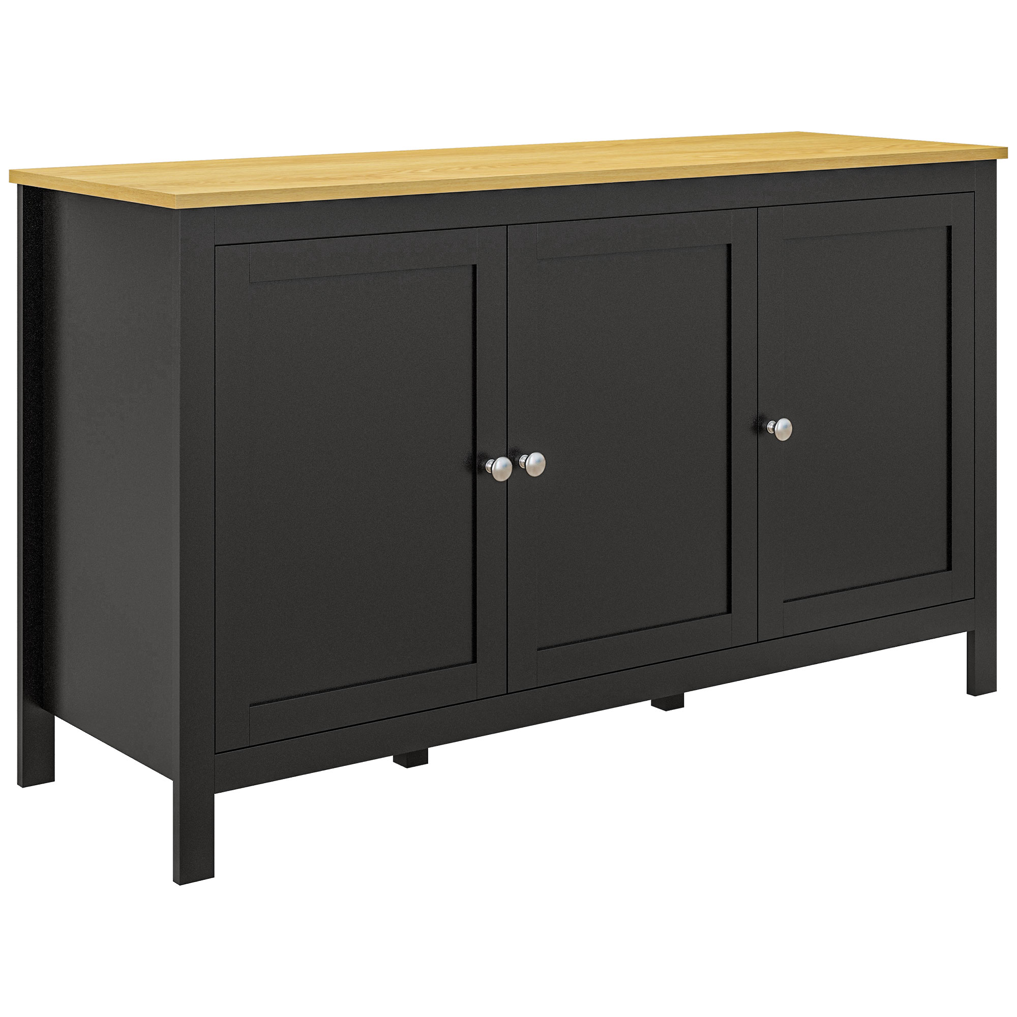 HOMCOM Sideboard mit 3 Türen, Wohnzimmer-Sideboard mit verstellbaren Einlegeböden, für Küche, Flur, Esszimmer, Schlafzimmer, Schwarz, 120x40x70 cm Aosom