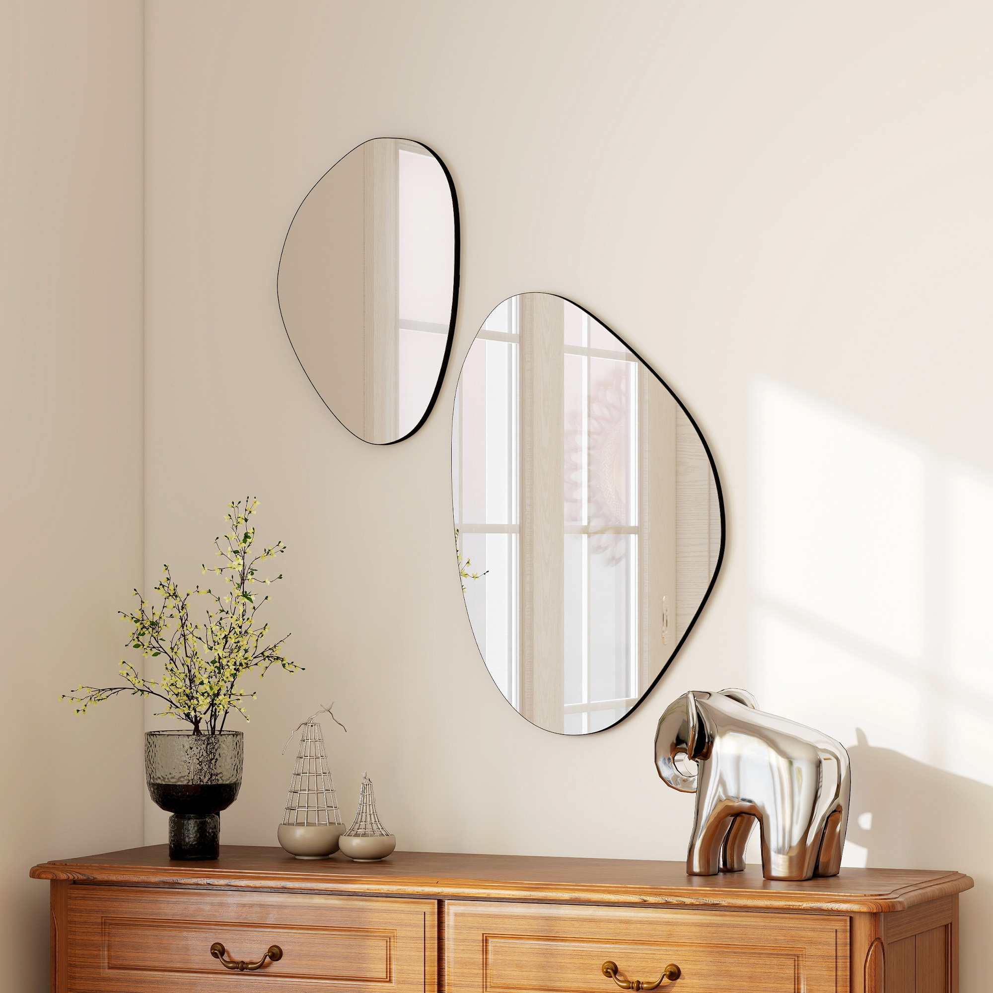 HOMCOM Wandspiegel 2er-Set 70 x 46 cm, 49,5 x 31 cm Fenster Spiegel mit Met günstig online kaufen