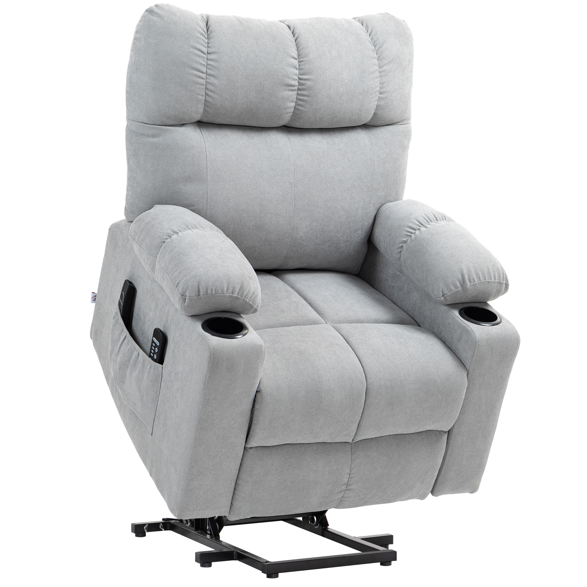 HOMCOM Fotoliu pentru seniori cu funcție de ridicare, funcție de culcare, incl. telecomandă, 144 cm x 91 cm x 88 cm, Gri deschis | Aosom Romania