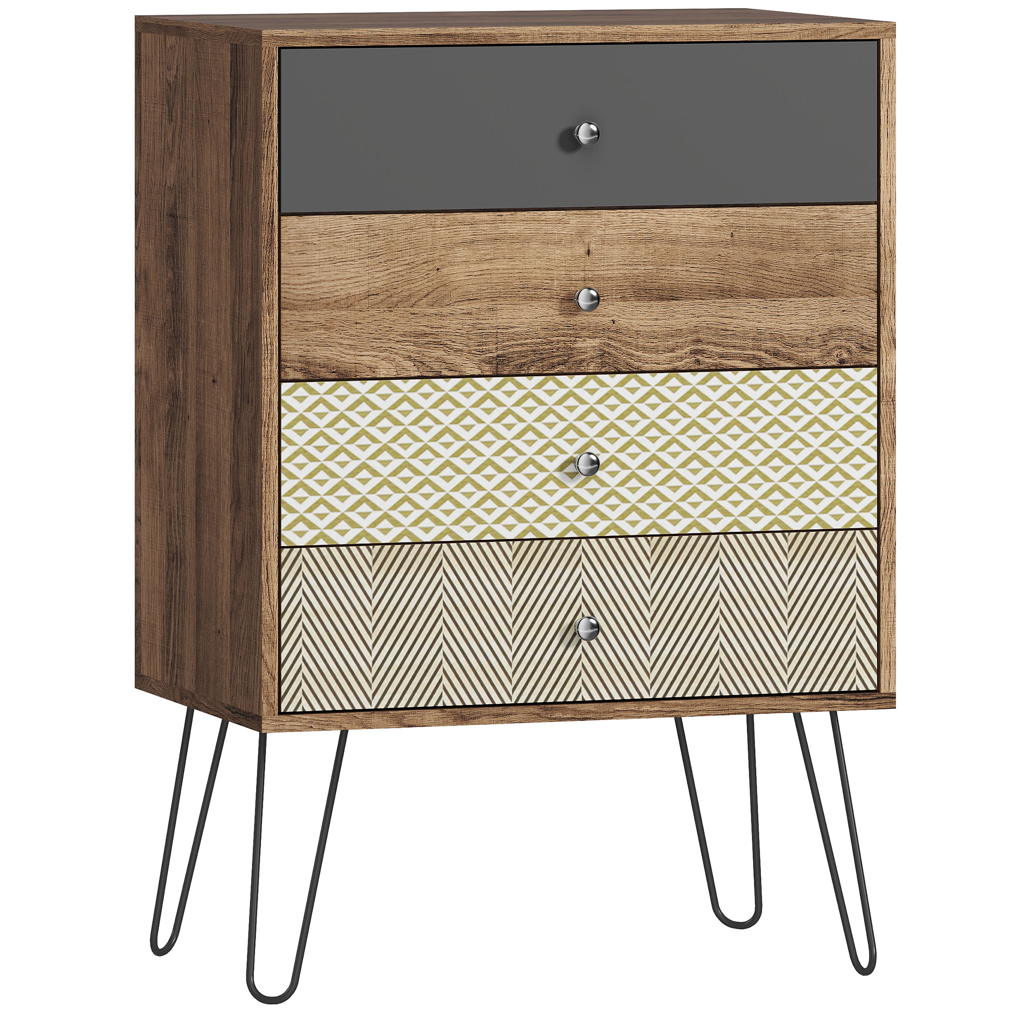 HOMCOM Comodă cu 4 sertare Picioare tip furcă din oțel Stil boem 60x39x86 cm Multicolor | Aosom Romania