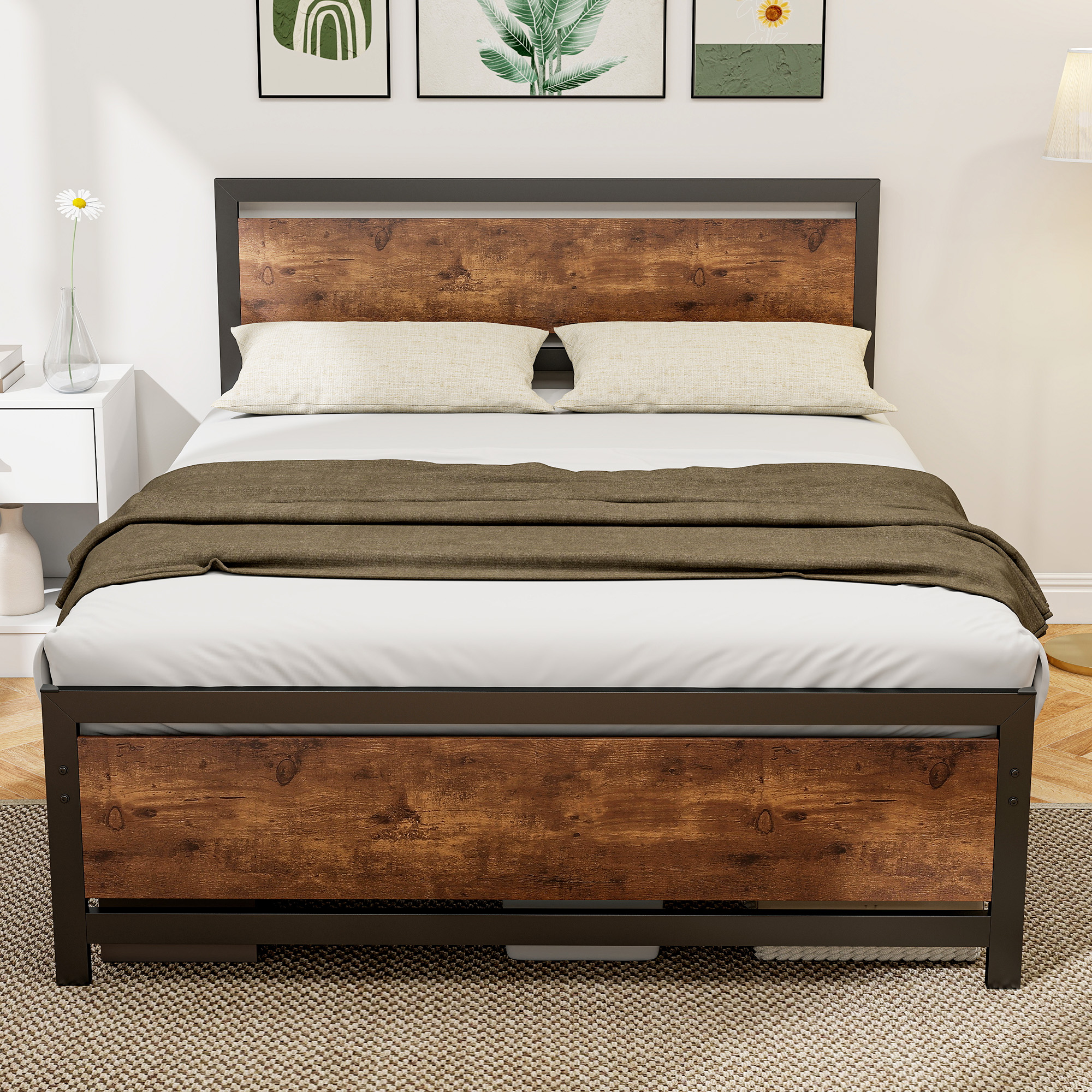 HOMCOM Stahl-Doppelbettgestell mit Lattenrost und Kopfteil kompatibel mit M günstig online kaufen