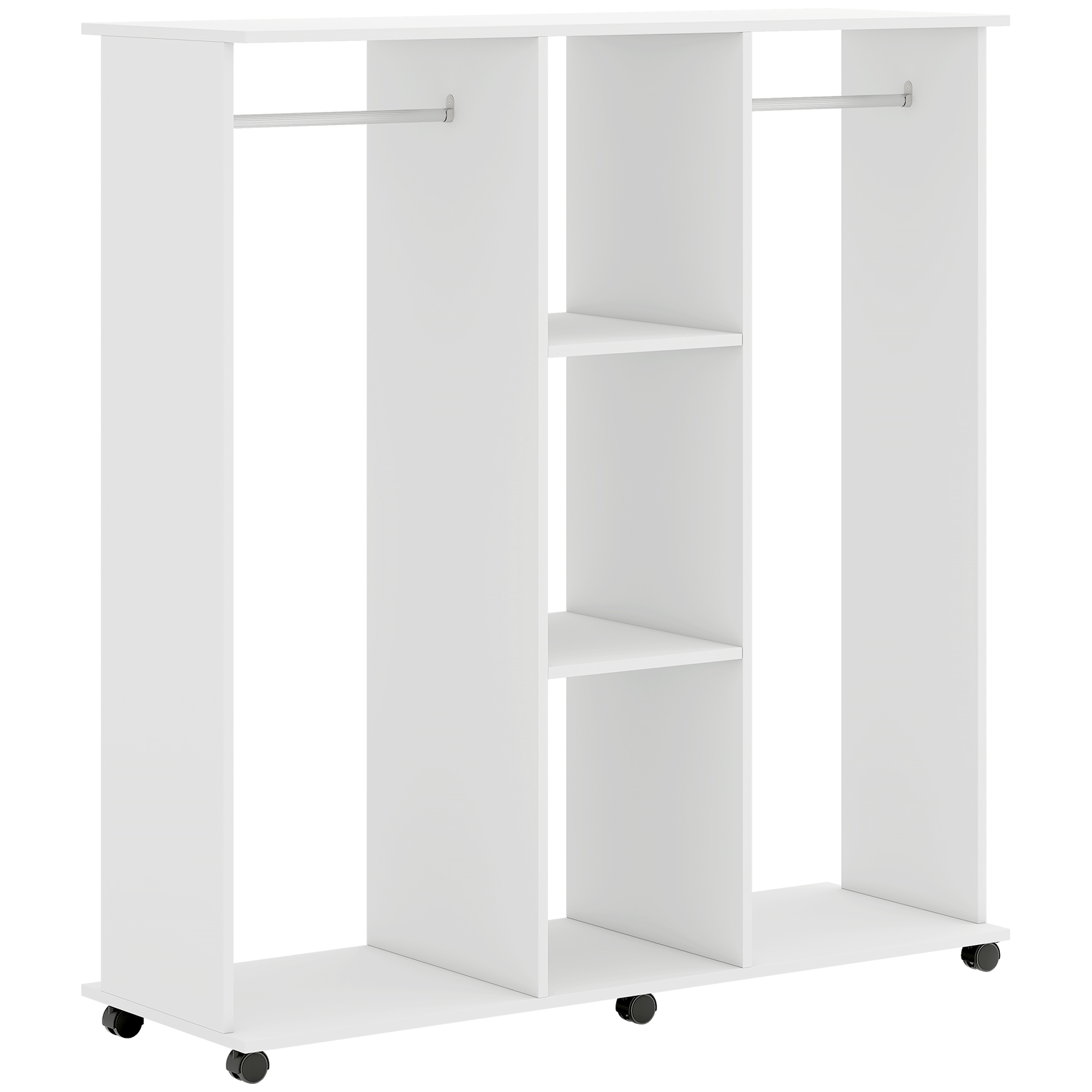 HOMCOM Dulap-penderie mobilier de depozitare mobil 6 roți 120 x 40 x 128 cm din lemn alb | Aosom Romania