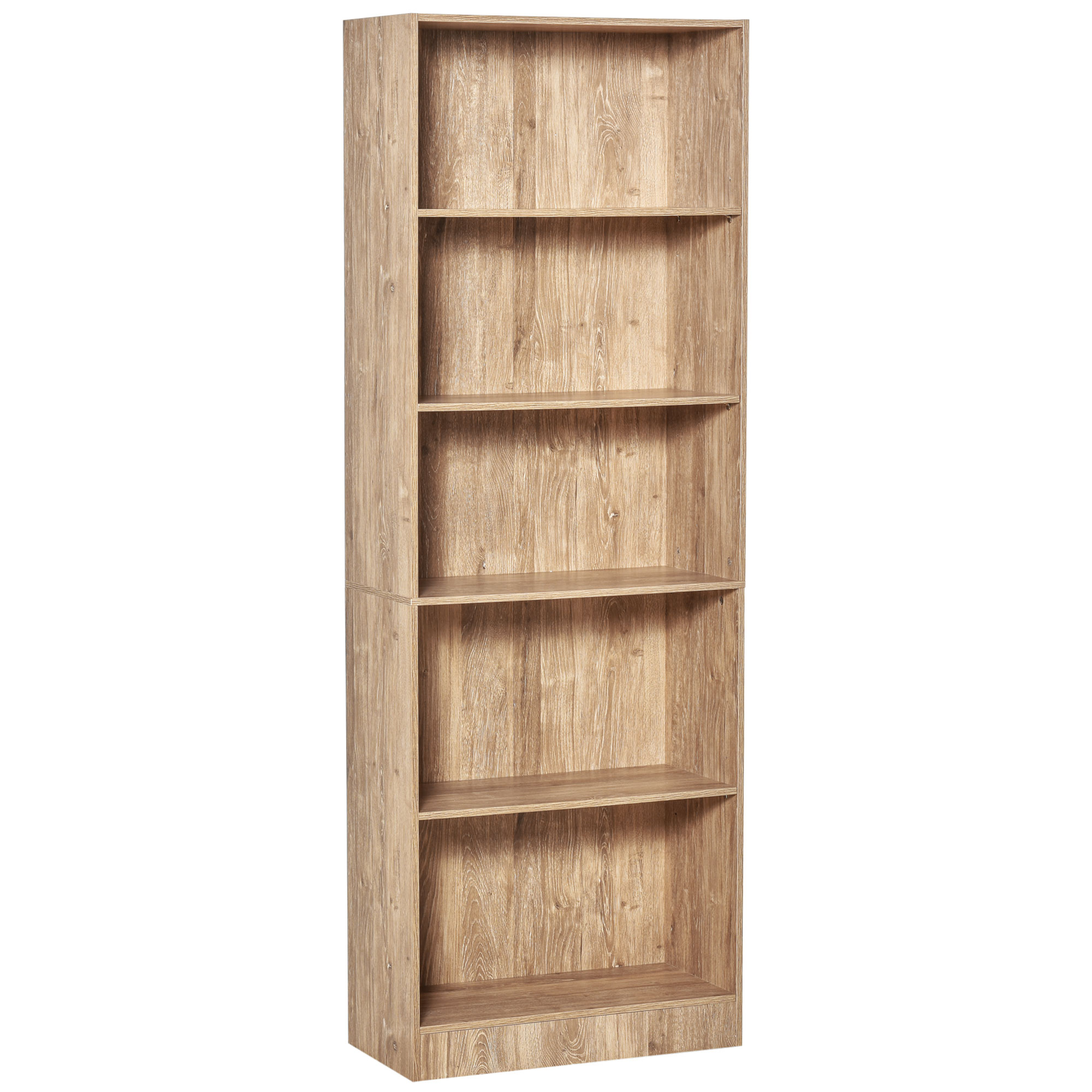 HOMCOM Bibliotecă Etajeră cu 5 Niveluri pentru Cărți cu 3 Rafturi Reglabile Antirăsturnare Depozitare pentru Living Birou Studiu 63x29,5x176 cm Lemn Natural | Aosom Romania