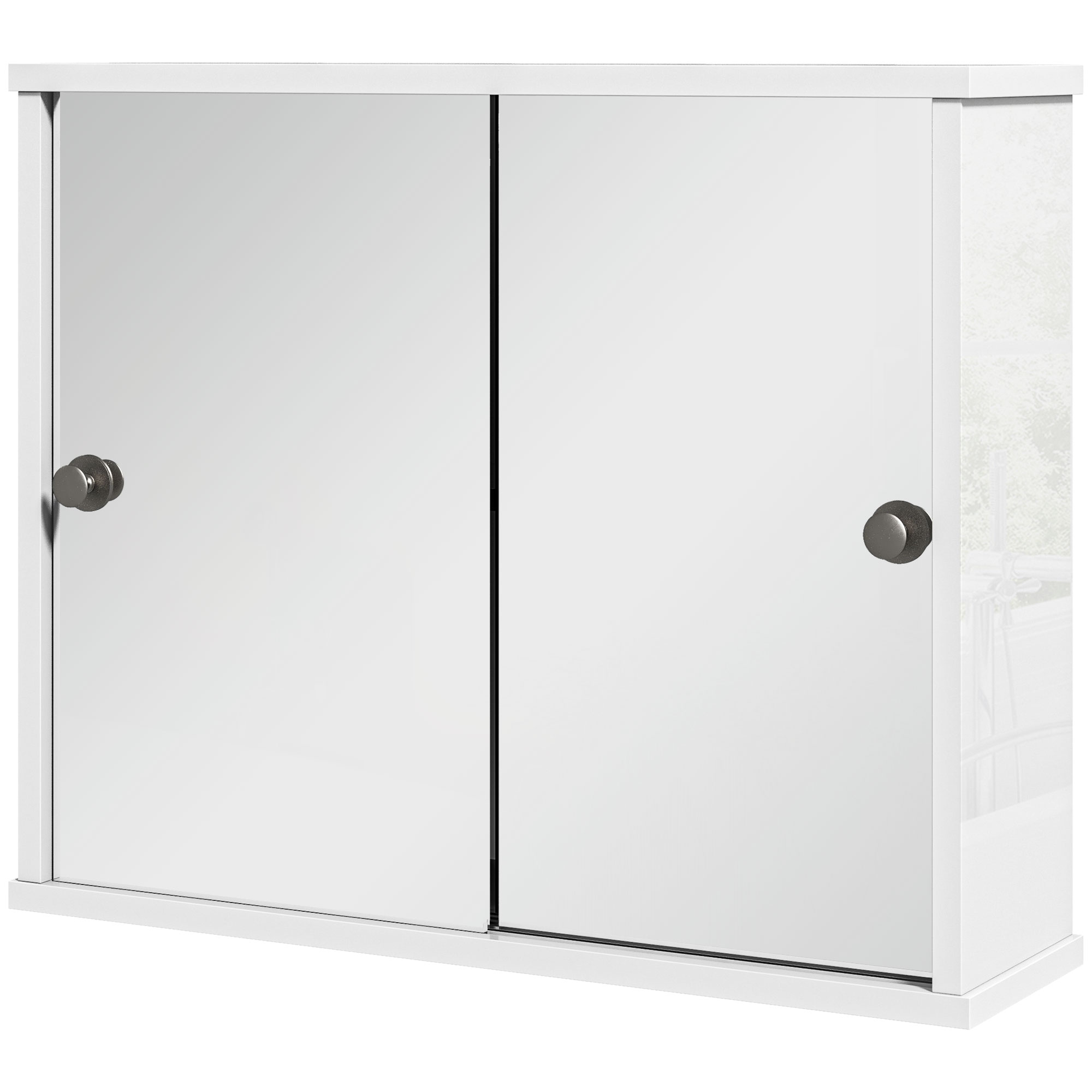 kleankin Dulap cu Oglindă de Perete cu Poliță Reglabilă și Ușă Glisantă Dublă pentru Lavoar 55x15x45 cm Alb Lucios | Aosom Romania