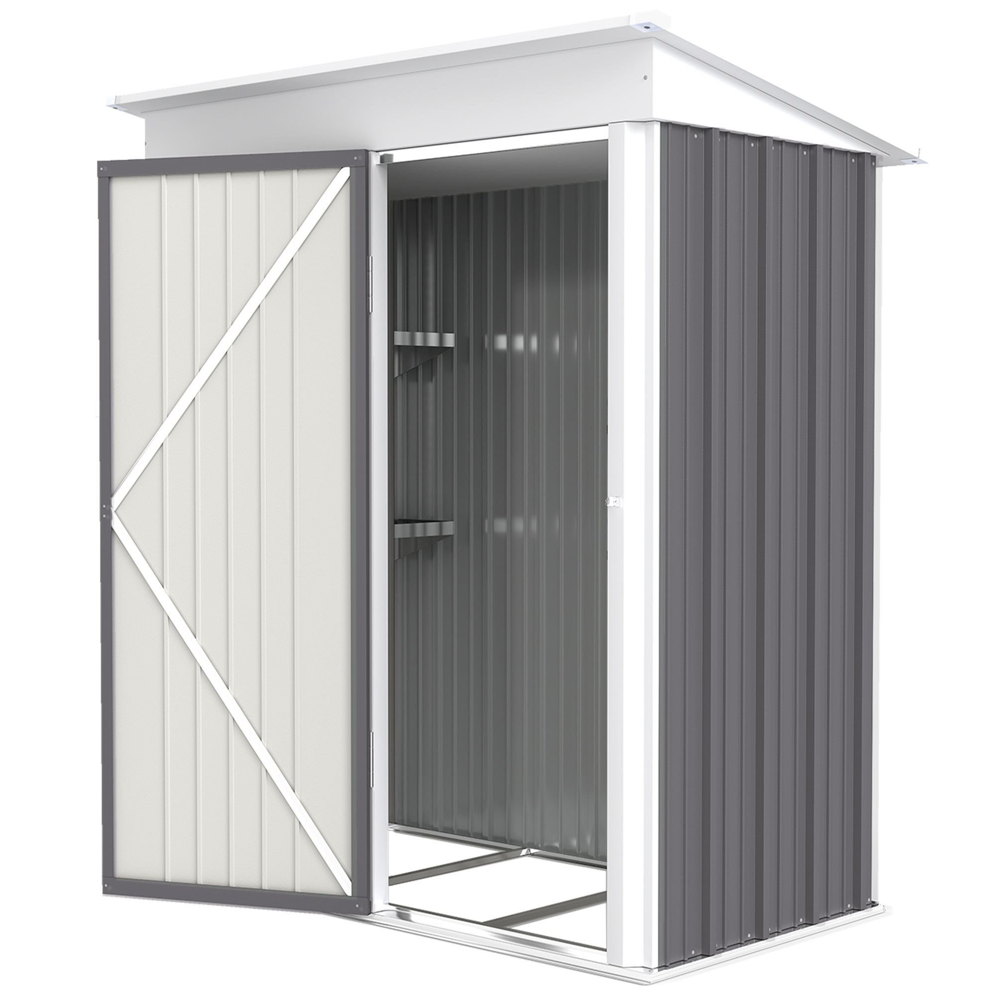 Outsunny Abri de jardin, abri extérieur en acier ondulé, design mural, étagères réglables, porte verrouillable, gris
