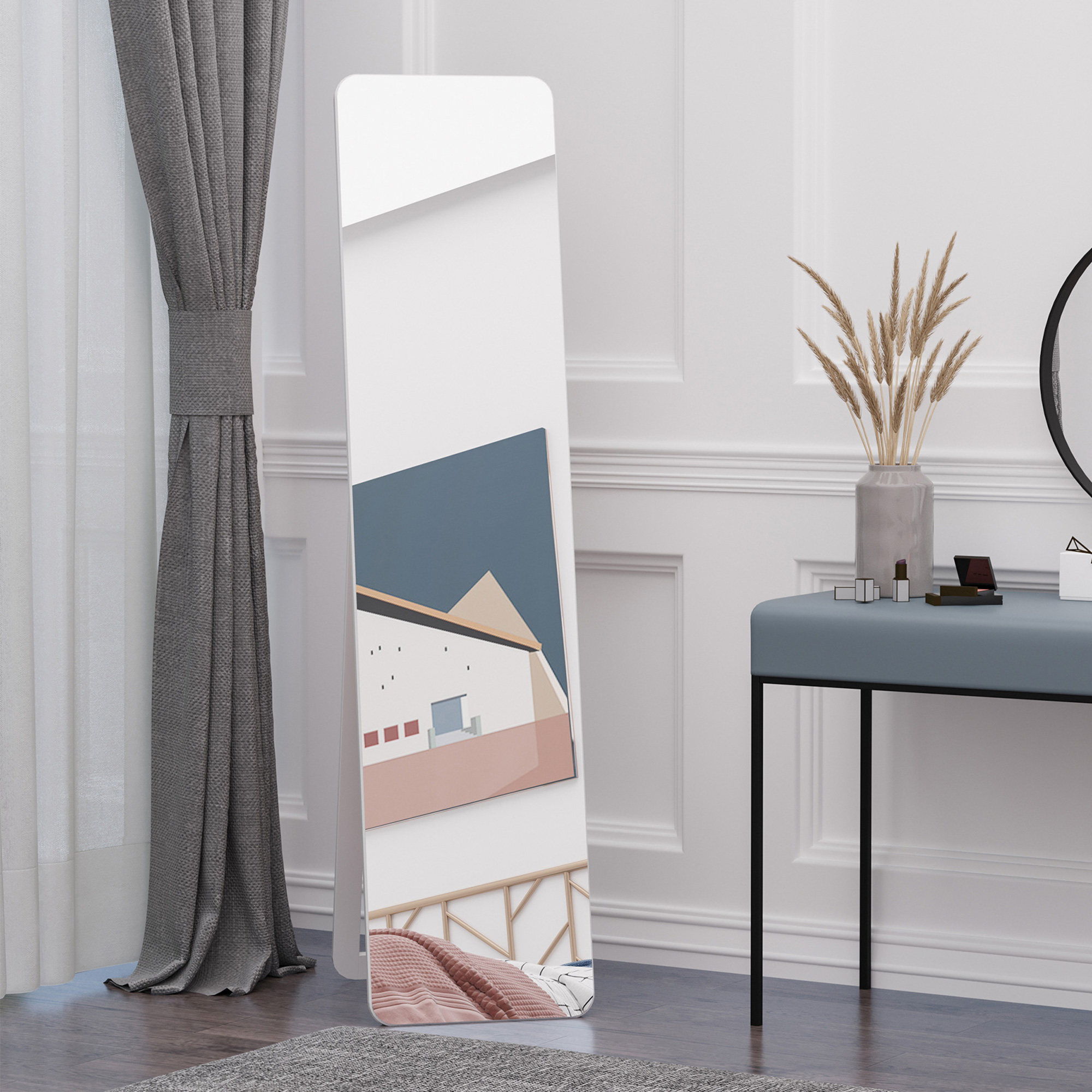 HOMCOM Staande Spiegel, Volledige Lichaamsspiegel Met Standaard Vrijstaande Wandspiegel Kaptafelspiegel Garderobespiegel Voor Slaapkamer Gang Aluminium Wit 37 X 157 Cm 664927773