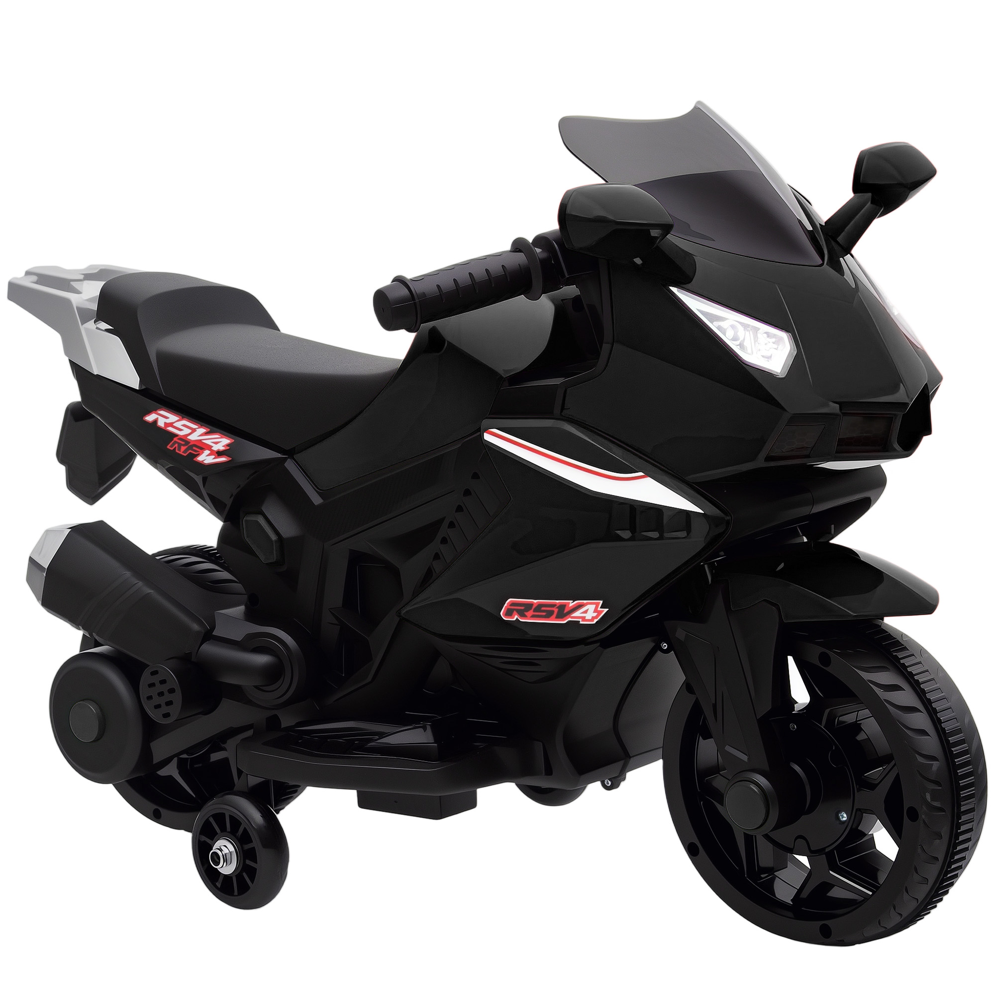 AIYAPLAY elektryczny motocykl dla dzieci, klakson, reflektory, funkcja muzyczna, 2,5 km/h, czarny