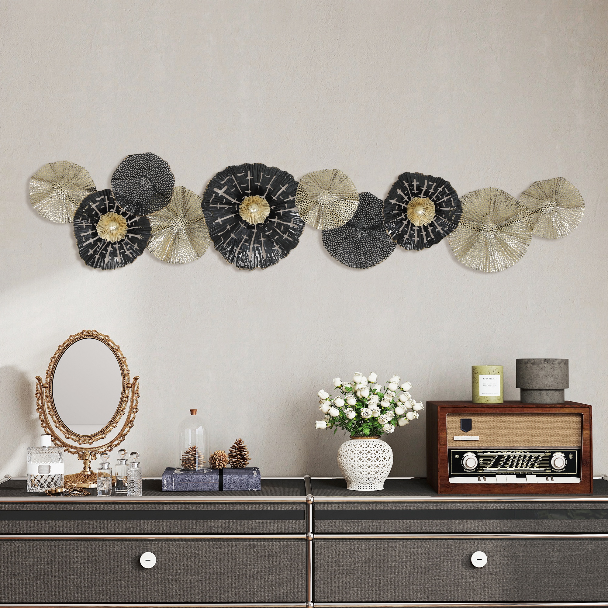 HOMCOM Quadro da parete, ornamento murale con cornice metallica, stile ...