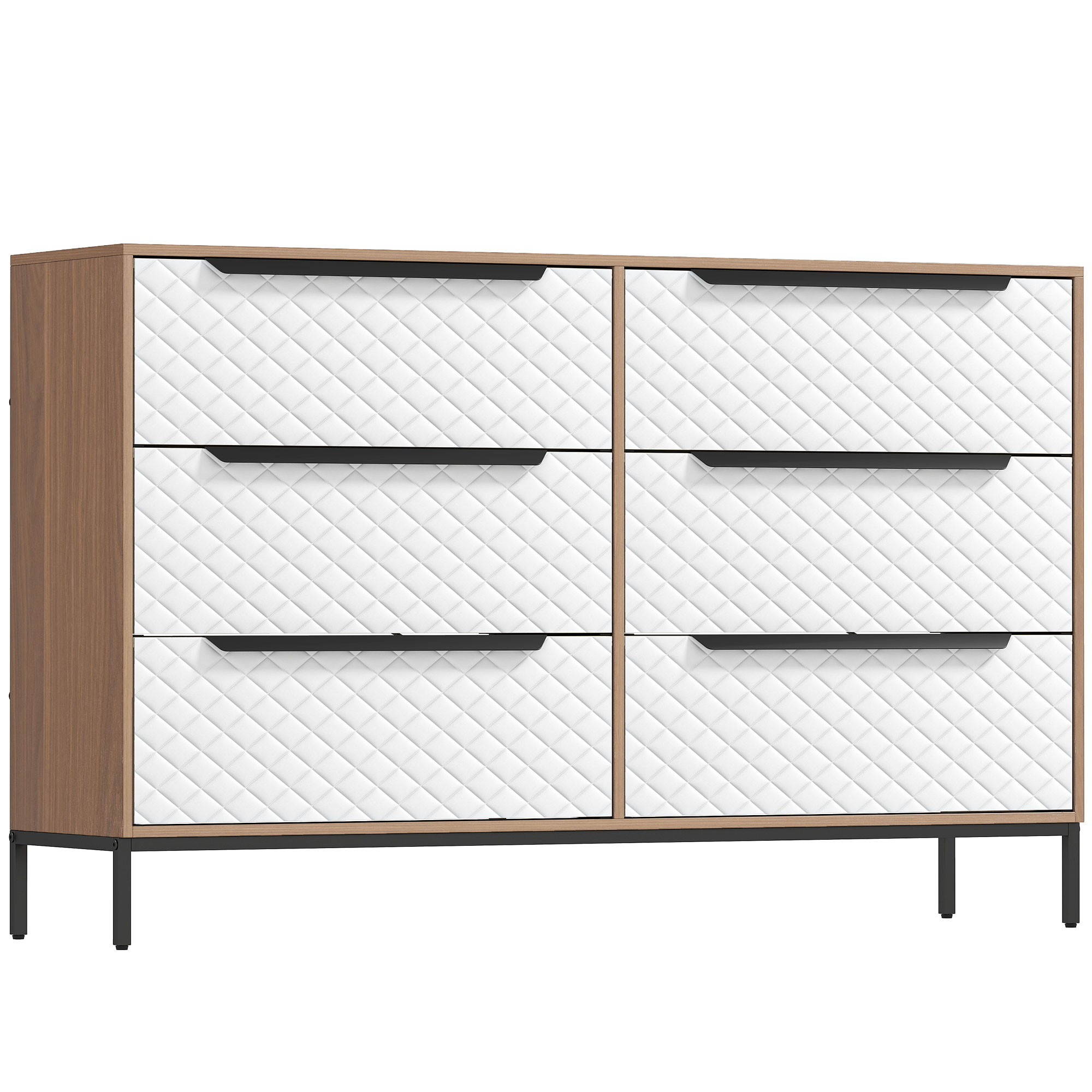 HOMCOM Kommode mit 6 Stoffschubladen, Schlafzimmerkommode, Fronten mit Diamantmuster, Kommode für Wohnzimmer, Büro, Ankleide, Natur und Weiß Aosom