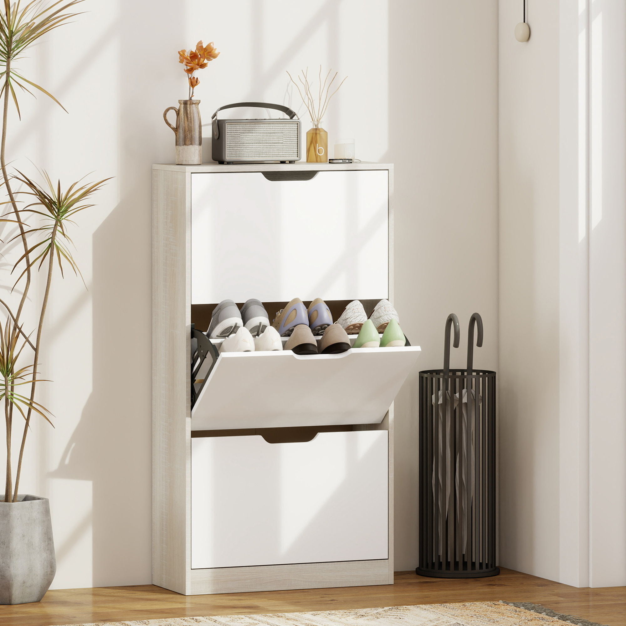 HOMCOM Schmaler Schuhschrank, 3 Klapptüren, Schuhschrank für Eingangsbereic günstig online kaufen