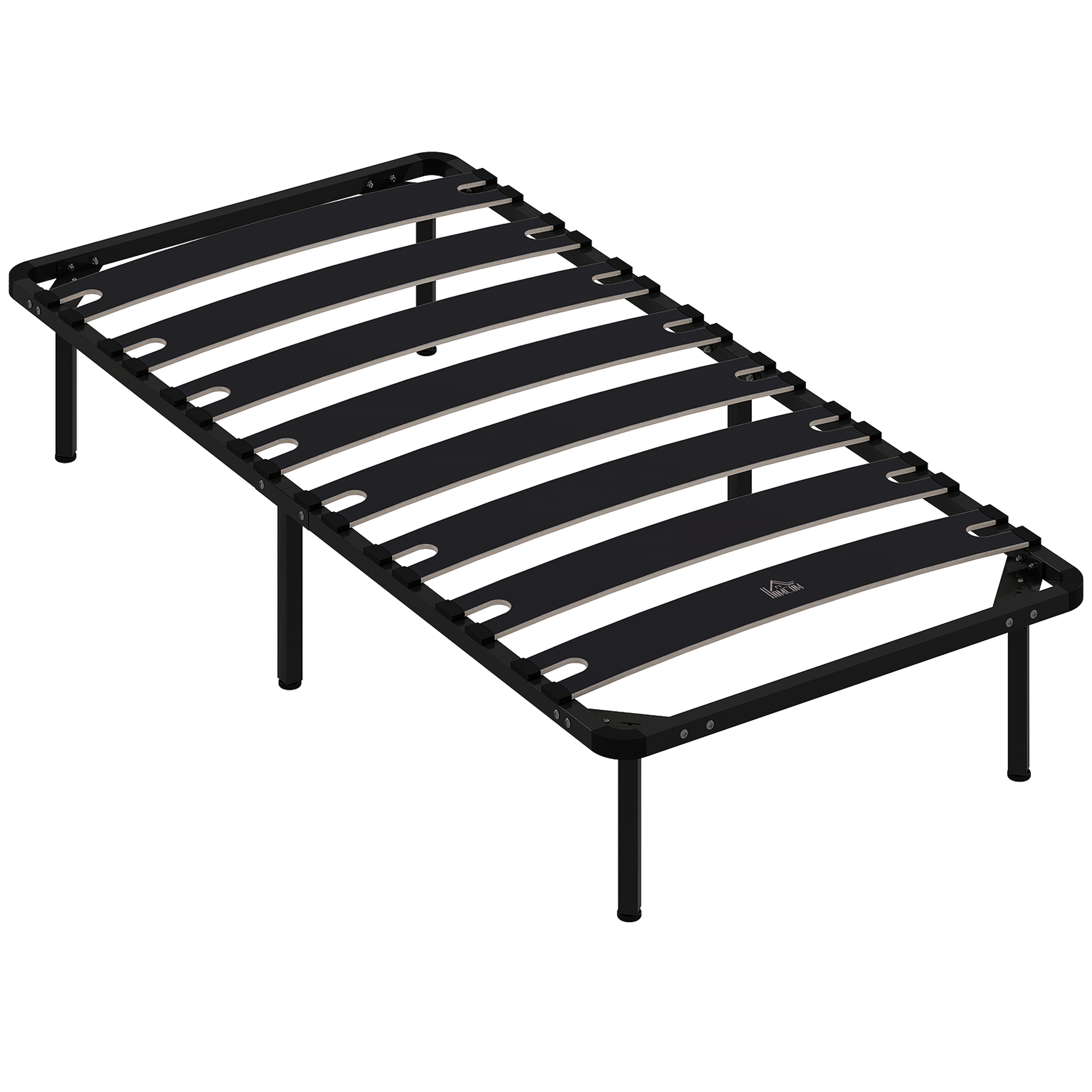 HOMCOM Estructura de Cama 90x190 cm con Marco de Acero Láminas de Álamo y Espacio de Almacenamiento Carga 350 kg Negro