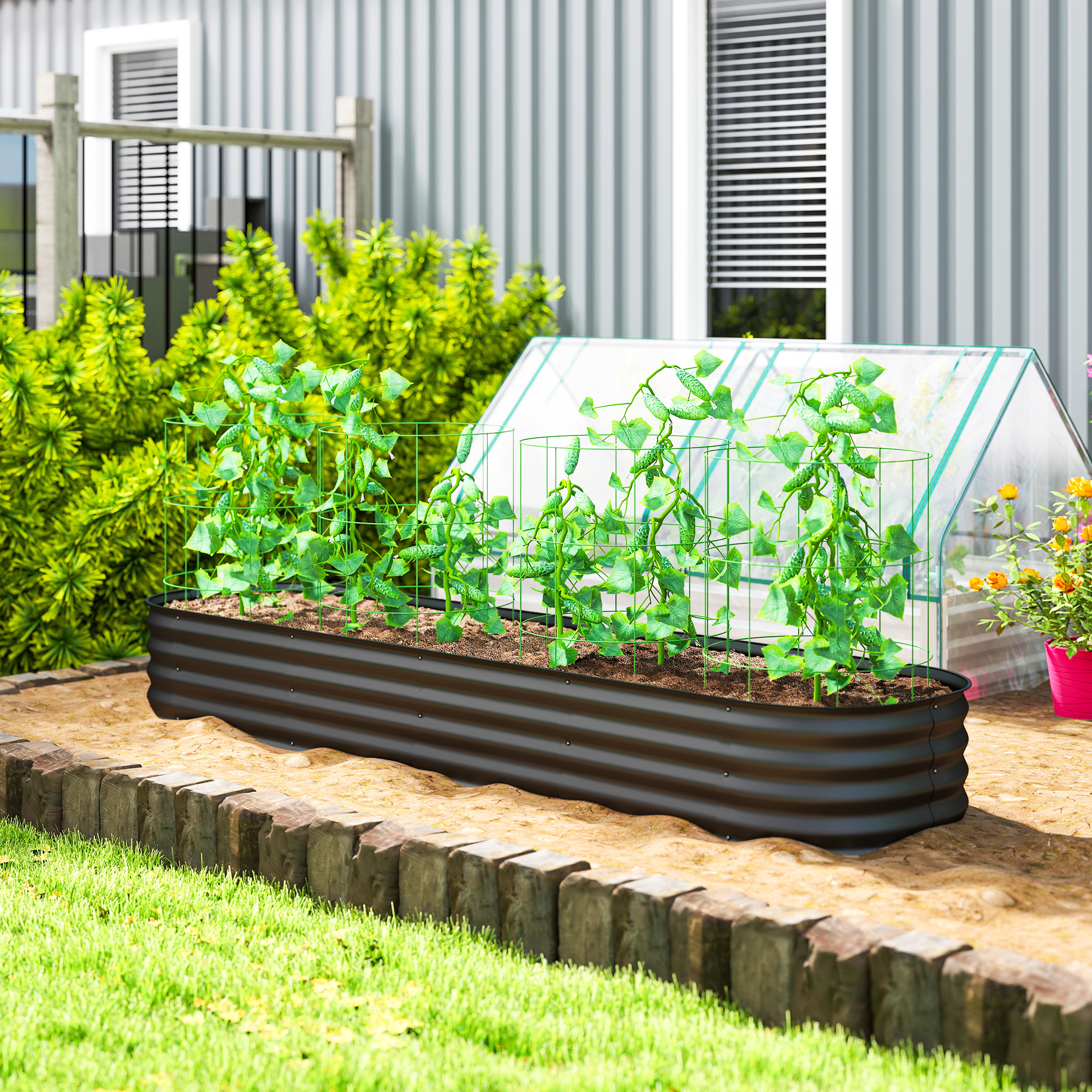 Outsunny Modulares Hochbeet aus Stahl für Gemüse, Pflanzen, Blumen, 240 x 6 günstig online kaufen