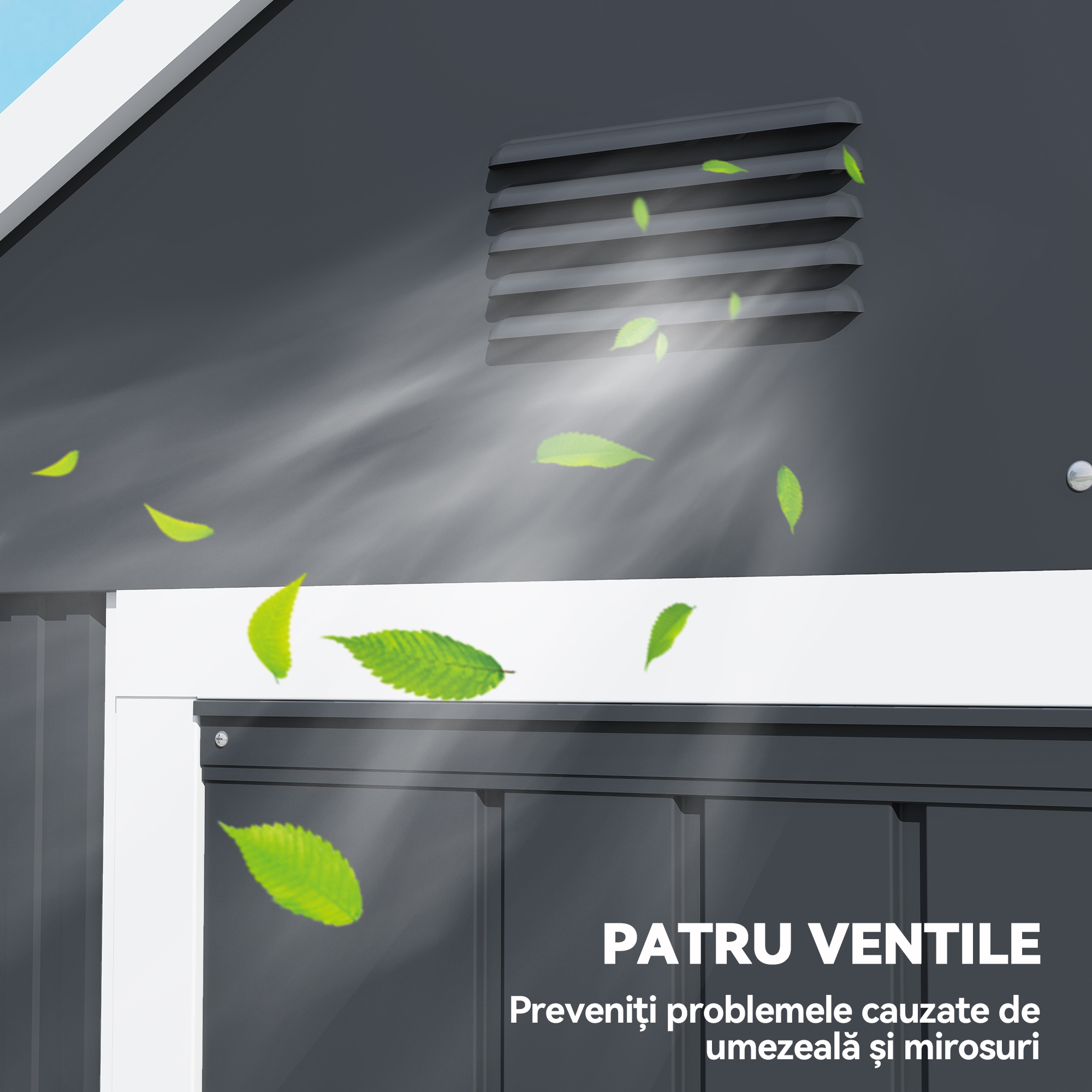  Magazie de Gradina din Otel Galvanizat si PP cu 4 Guri de Aerisire si Fereastra, 259x171x222 cm, Gri si Alb [5]