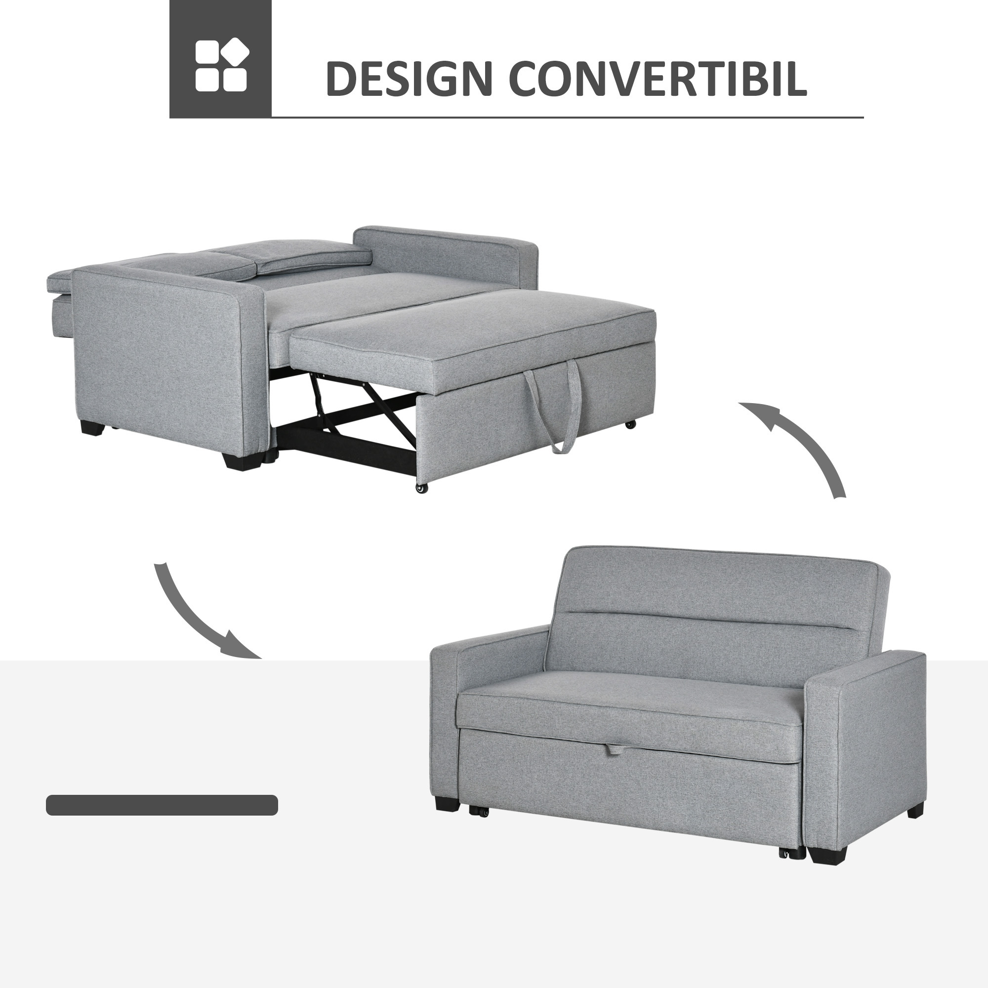  Canapea Extensibila 2 locuri cu 3 pozitii spatar 154x87x89 cm - Textil [3]