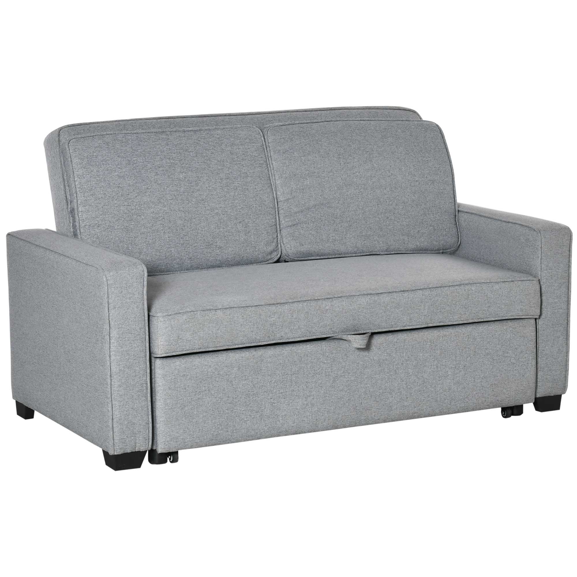 HOMCOM Canapea extensibila 2 locuri, cu spatar reglabil pe 3 niveluri, pentru Sufregerie, din material textil, 154x87x89cm, gri | Aosom Romania