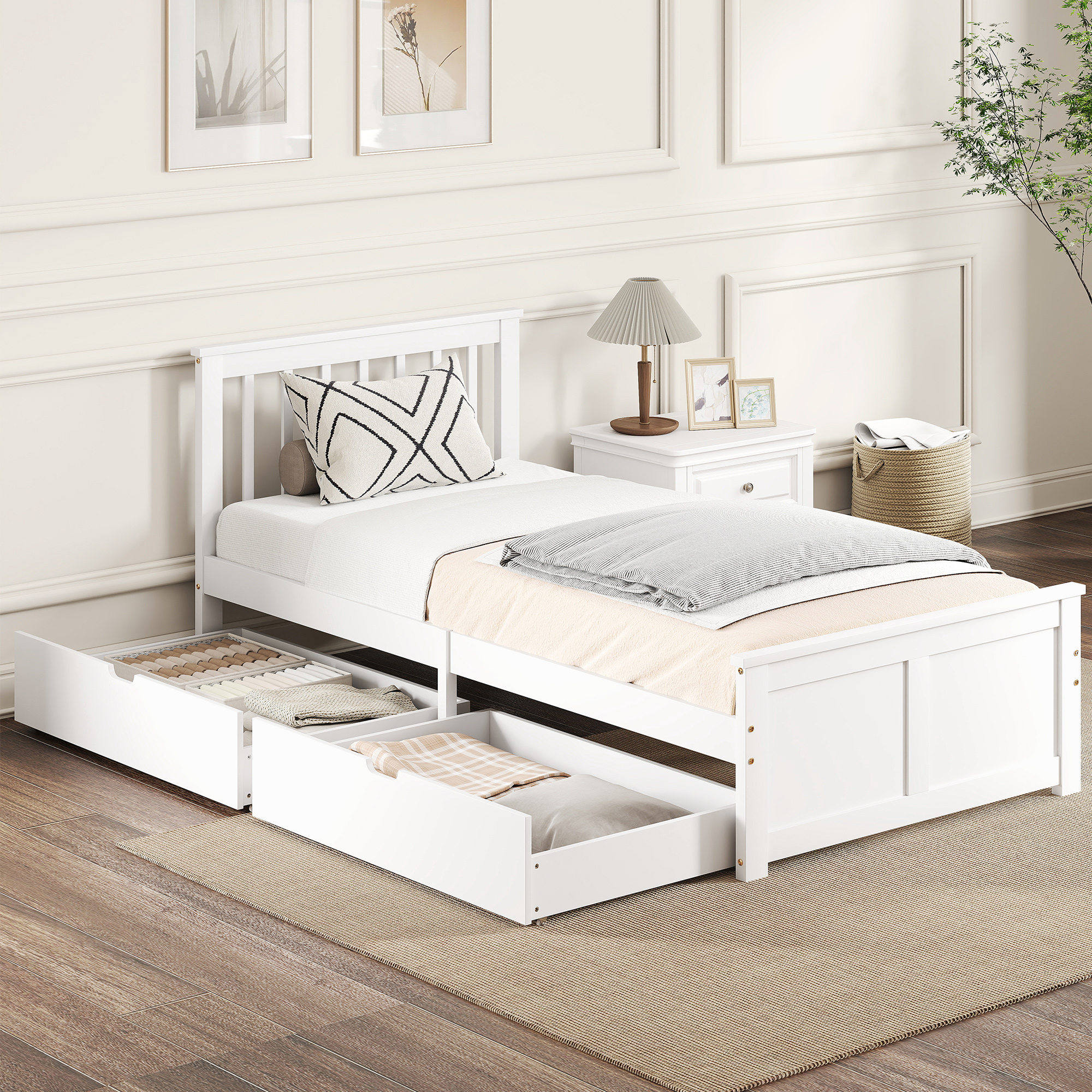 HOMCOM Bett 90 x 200 cm Bettrahmen mit Lattenrost aus Holz, Schublade, Unte günstig online kaufen