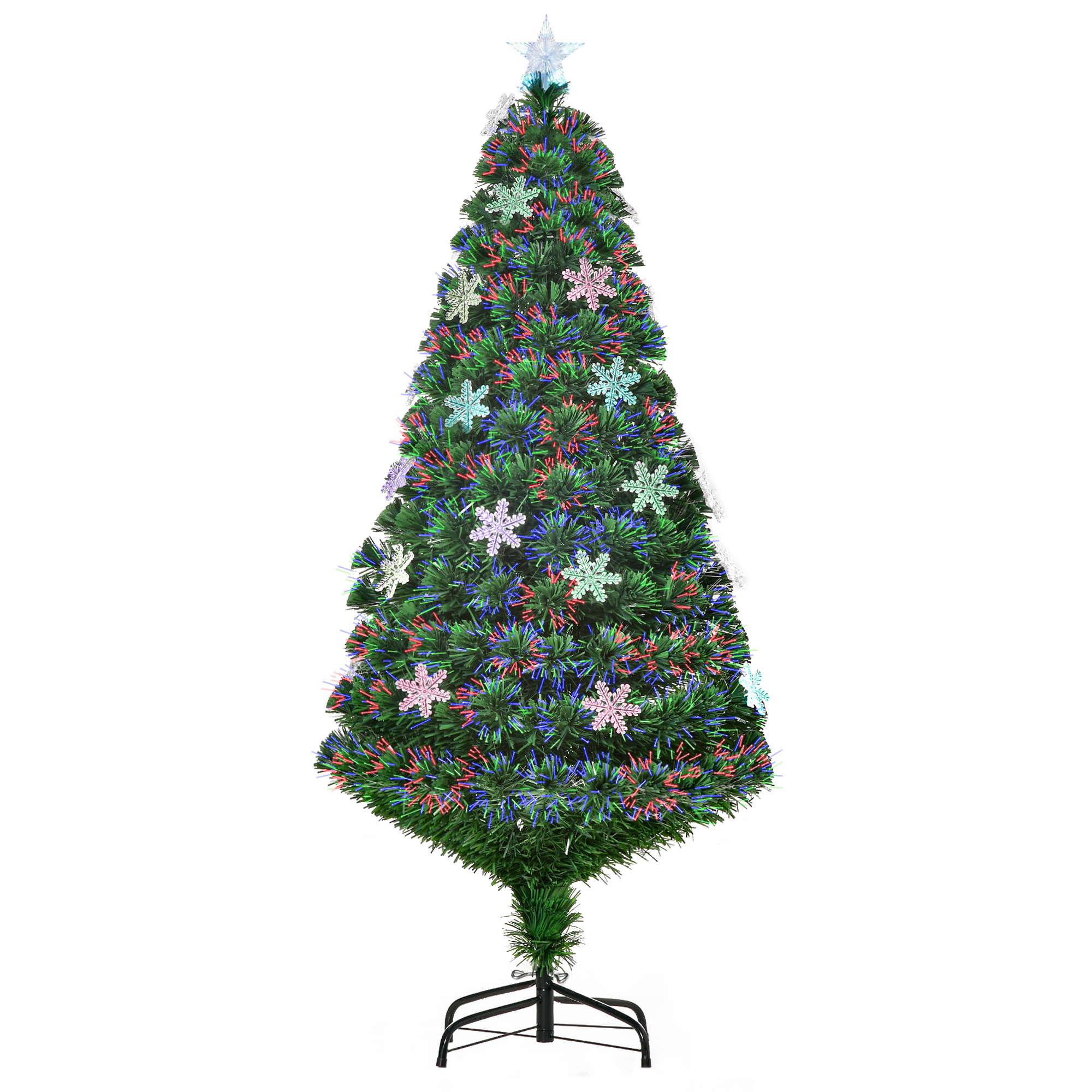 HomCom 150cm Albero di Natale Artificiale con 20 luci LED e Fibre Ottiche, Forma di Cristallo di Neve, 180 rami, rimovibile e pieghevole   Aosom Italy