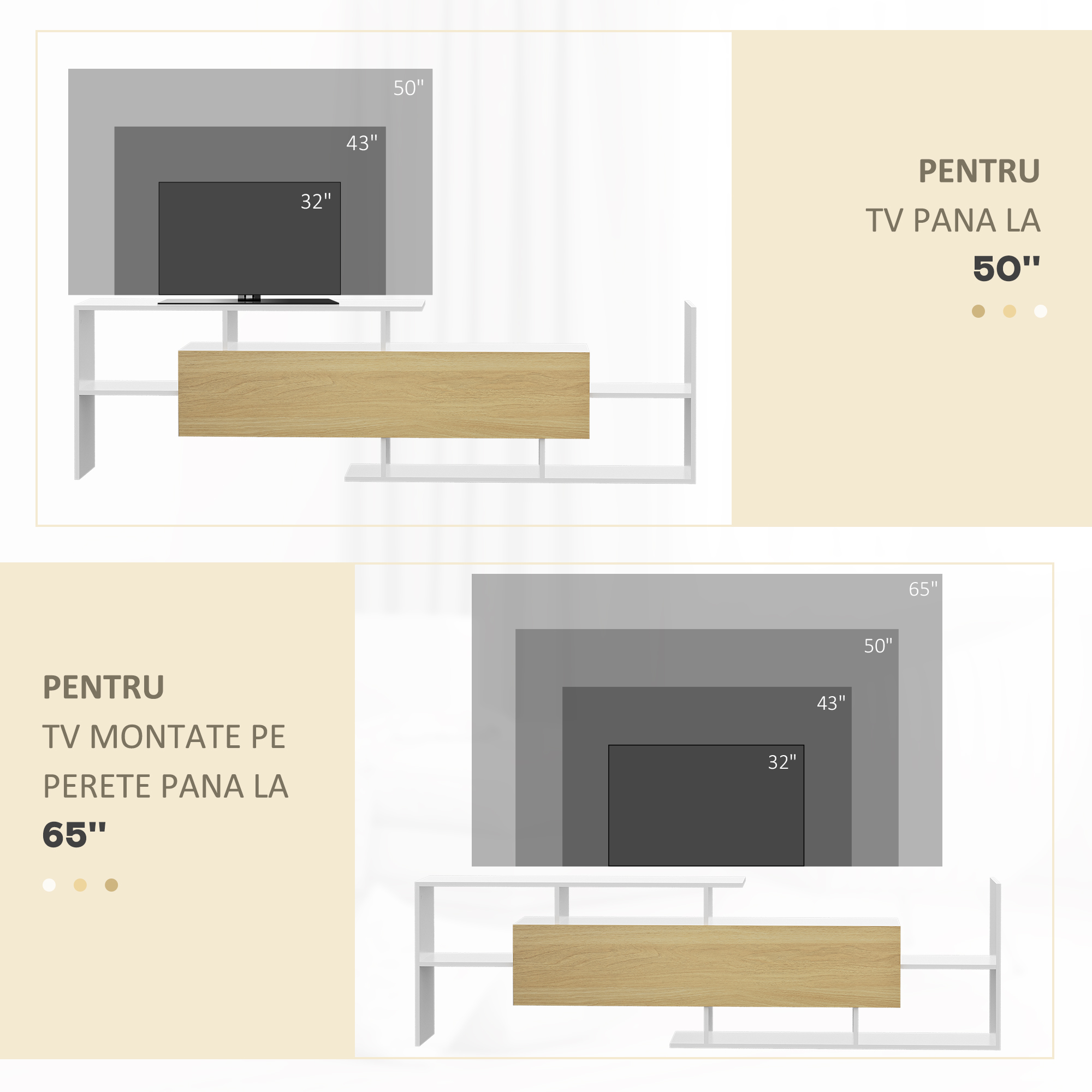  Mobilier TV 153,6×25×42 cm - Alb cu Rafturi si Dulap Perete [6]
