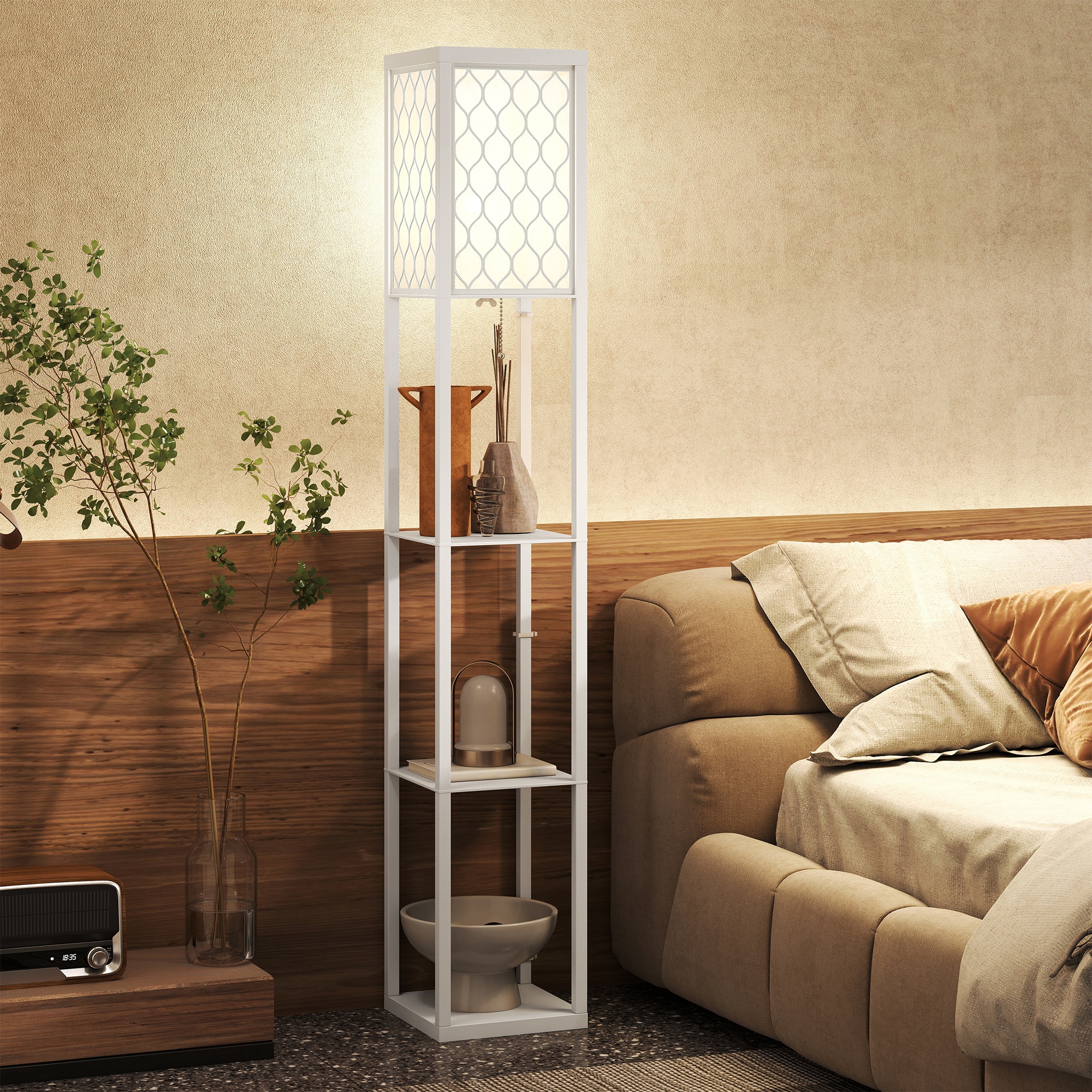 HOMCOM Stehlampe 2-in-1 Platzsparend mit 3 Ablagen, Moderne Wohnzimmer- und günstig online kaufen