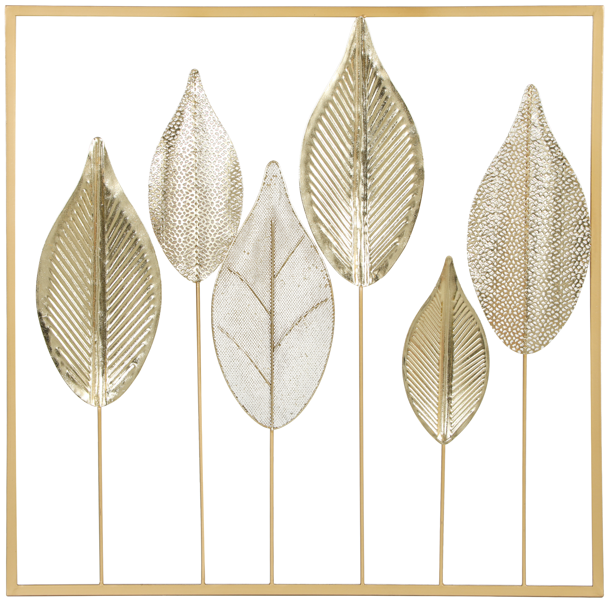 HOMCOM Decoración mural de metal moderna, escultura mural de metal con forma de hoja, 70 x 70 cm, dorado