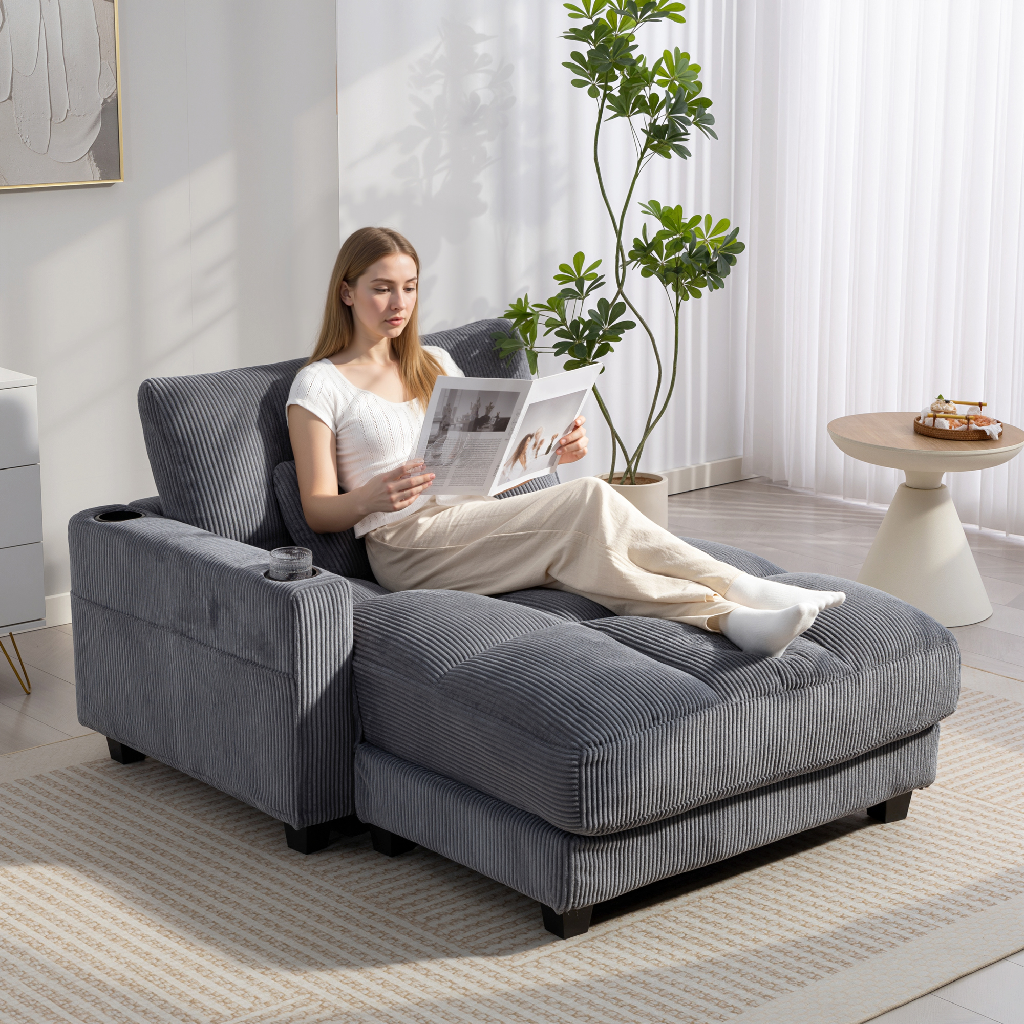 HOMCOM Chaiselongue 2 Sitzer Schlafsofa 114 x 147 cm Sofa mit Bettfunktion, günstig online kaufen