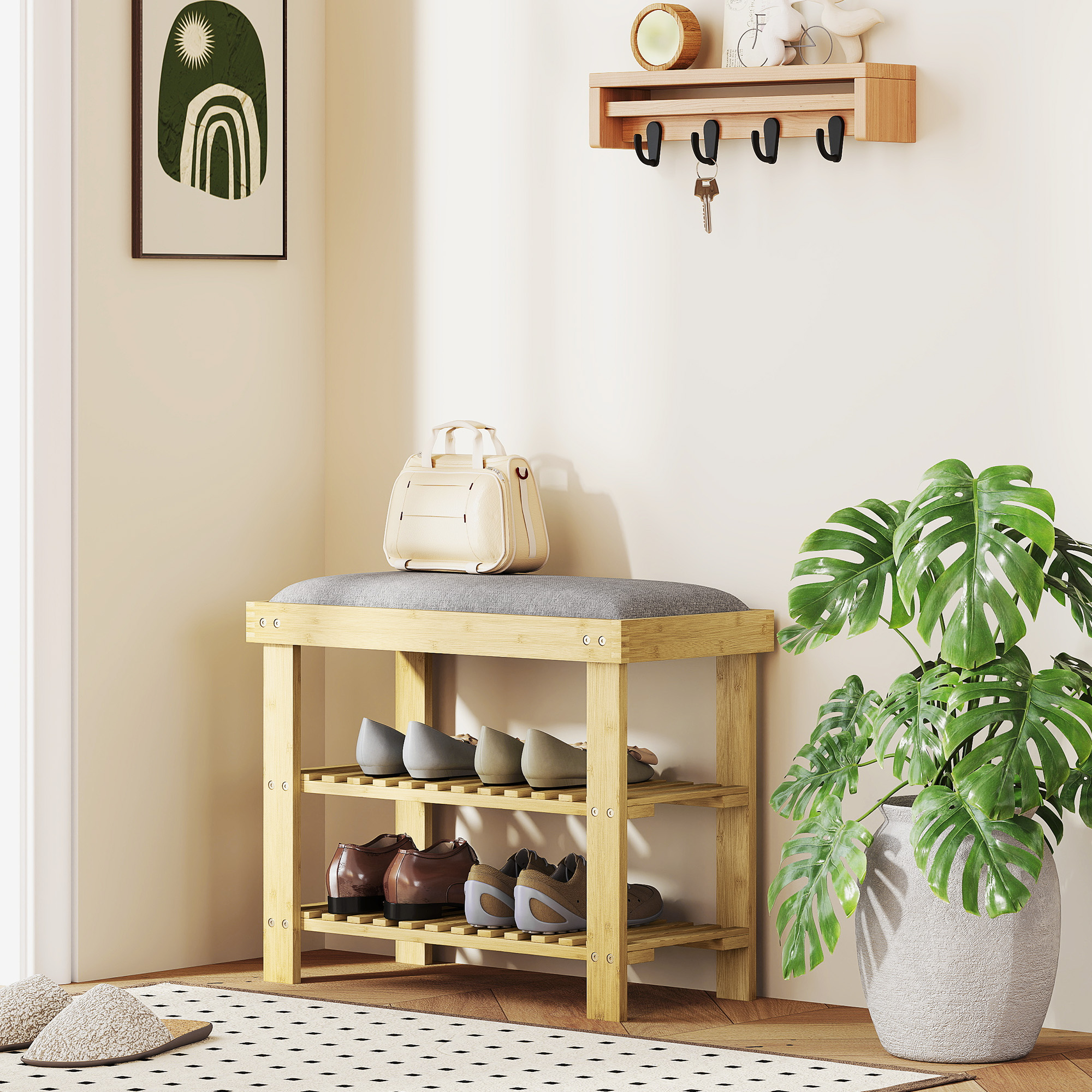 HOMCOM Schuhbank mit Sitzfläche, Bambus Sitzbank mit Stauraum, Schuhregal m günstig online kaufen
